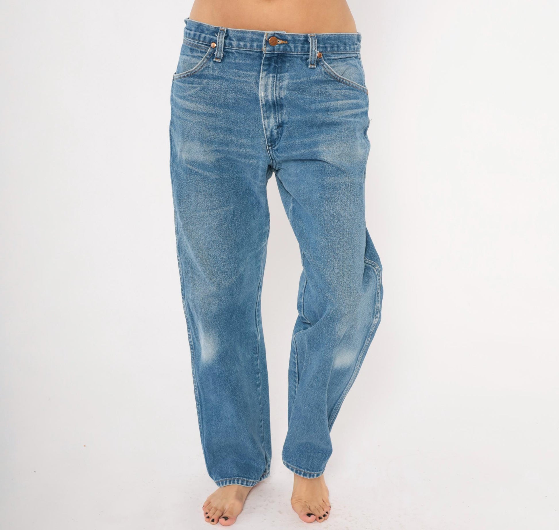 90s Wrangler Cowboy Cut Straight Leg Jeans Medium Wash Cotton 34x31