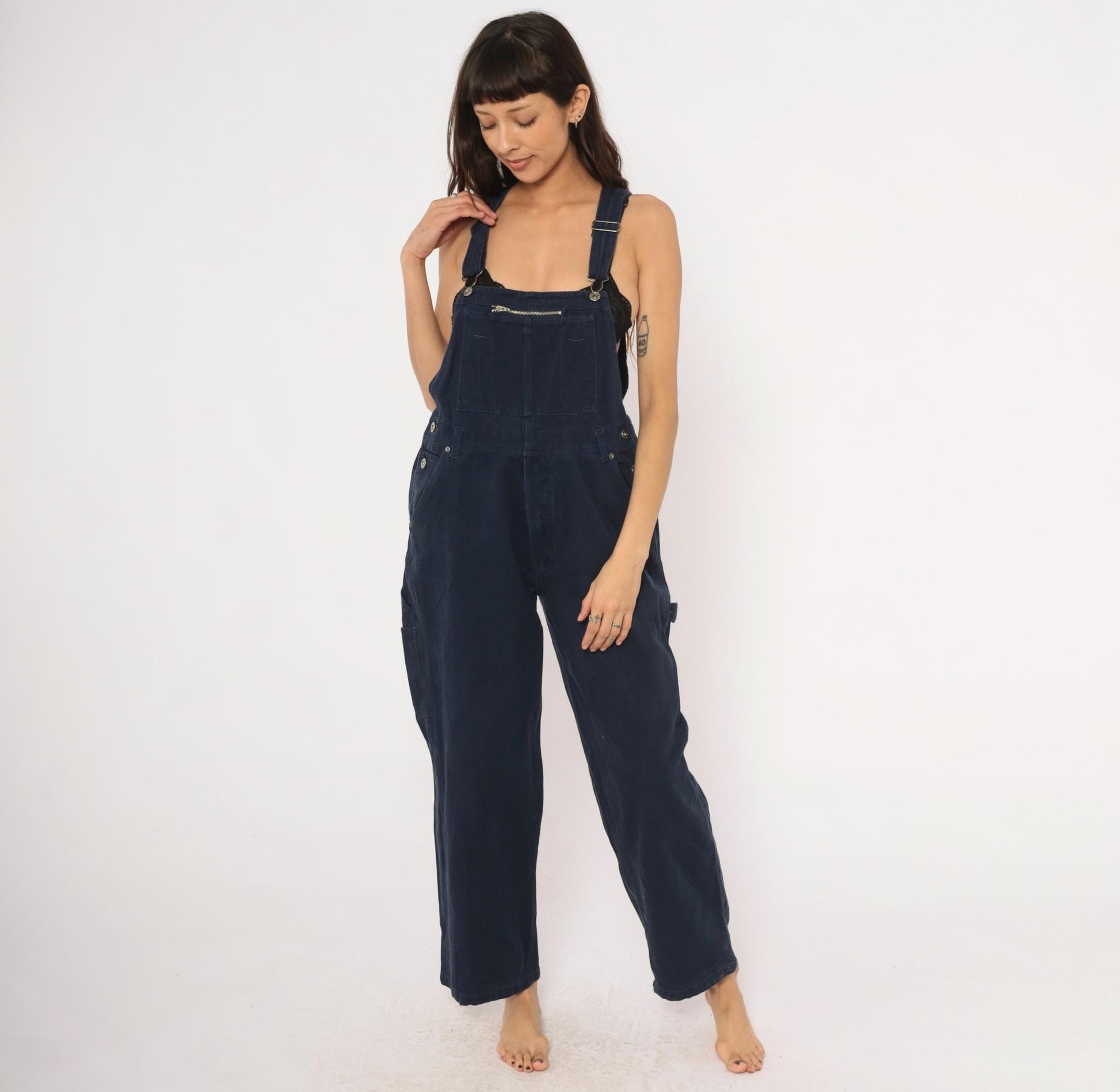 Y2K Route 66 Navy Denim Carpenter Overalls Straight Leg Medium M