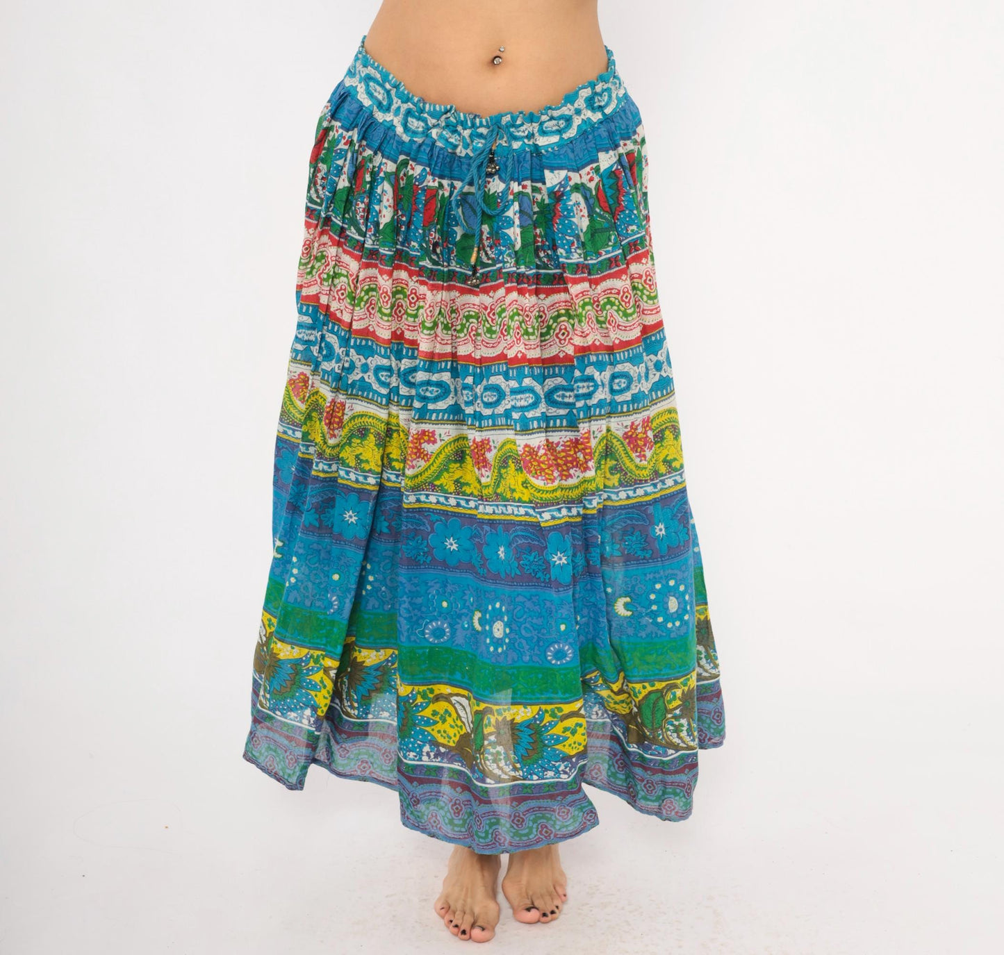 90s Anabell Tiered Maxi Skirt Cobalt Blue Paisley Floral Gauze Extra Large XXL