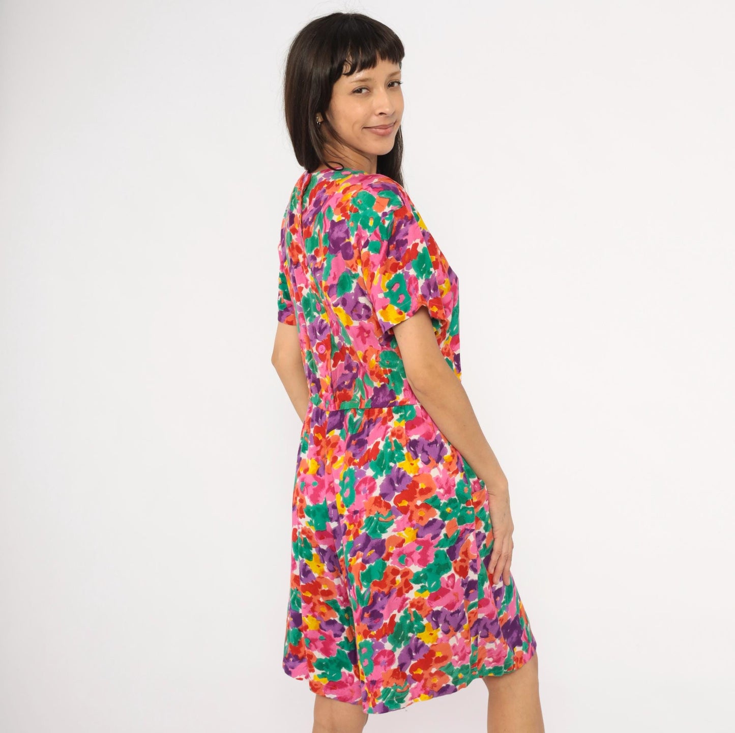 90s S.Roberts Watercolor Floral Romper Pink Purple Green Small