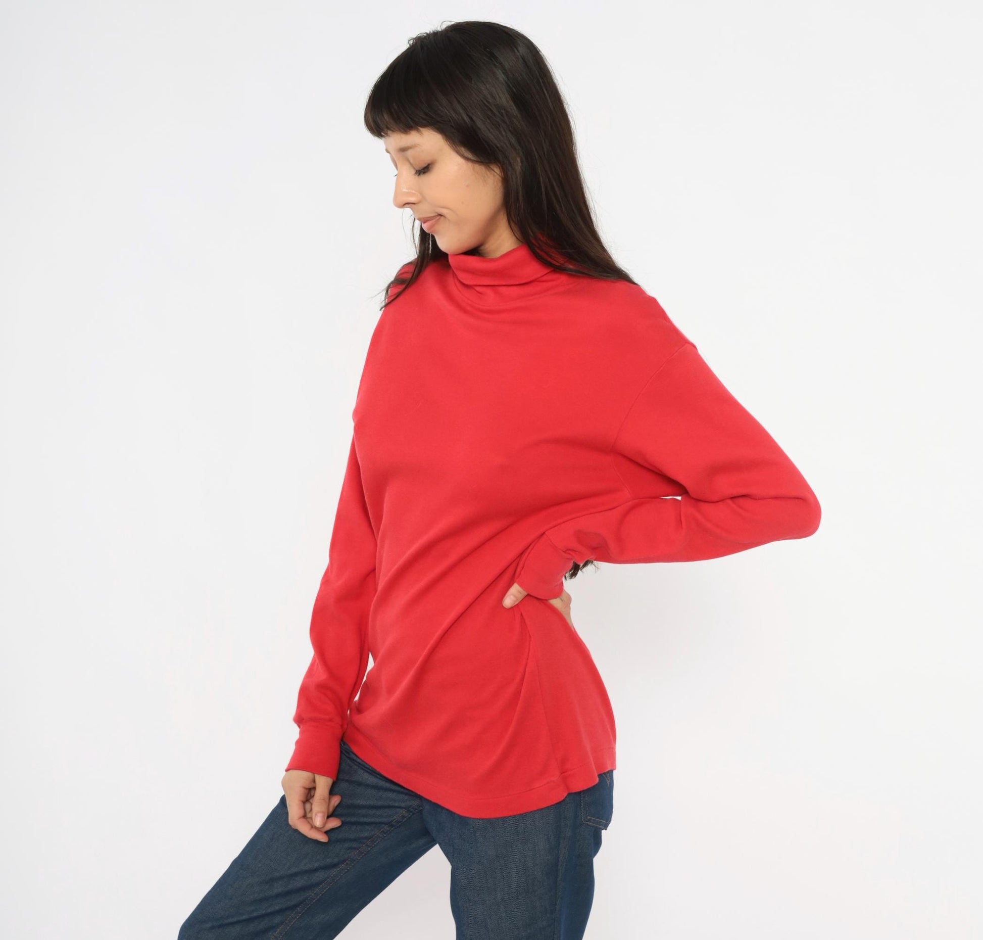 90s The Eagle's Eye Red Turtleneck Cotton Pullover Tunic Large XL