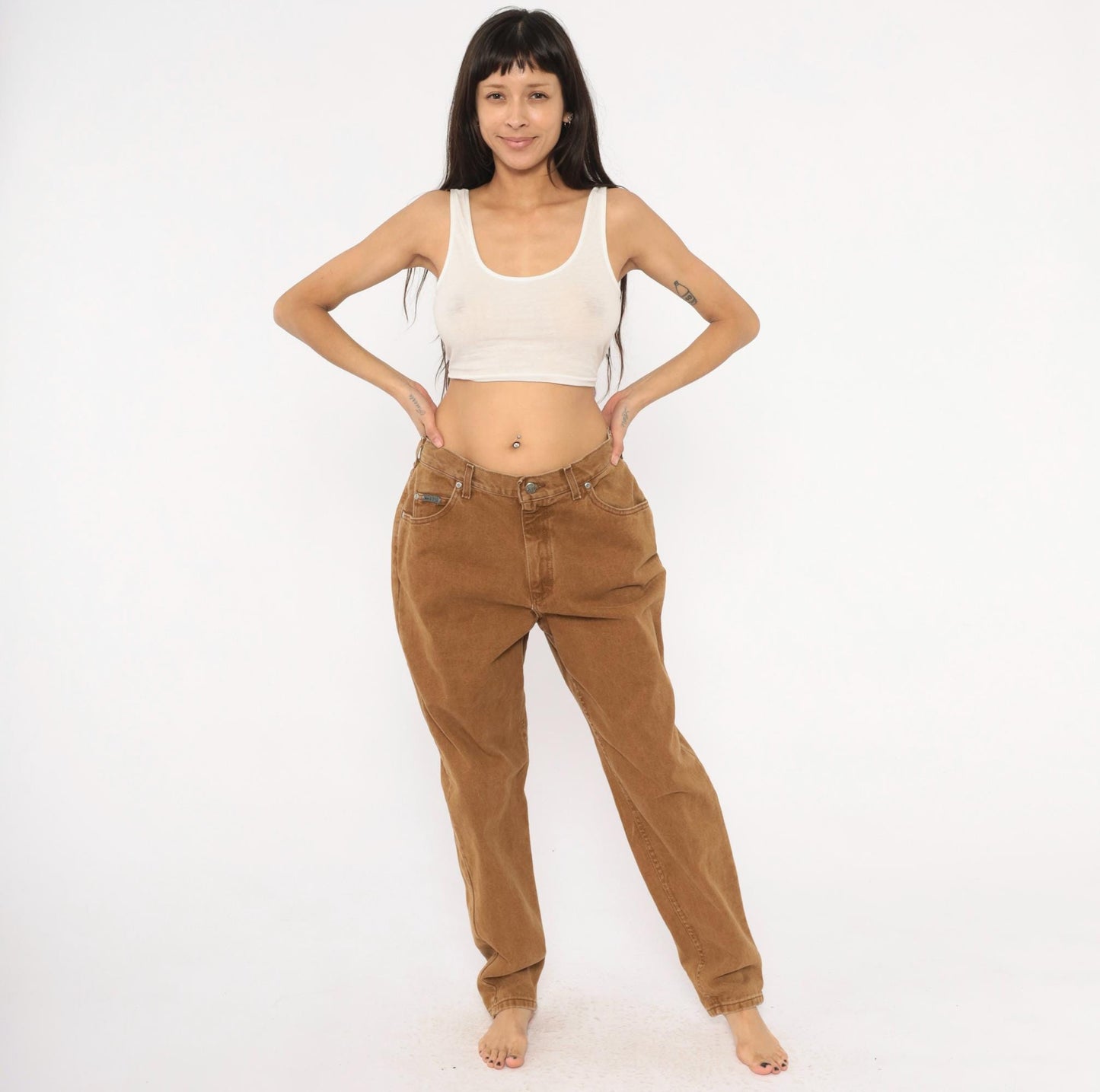 90s Lee Brown Tapered High-Waisted Jeans Denim Tan Cotton Medium M