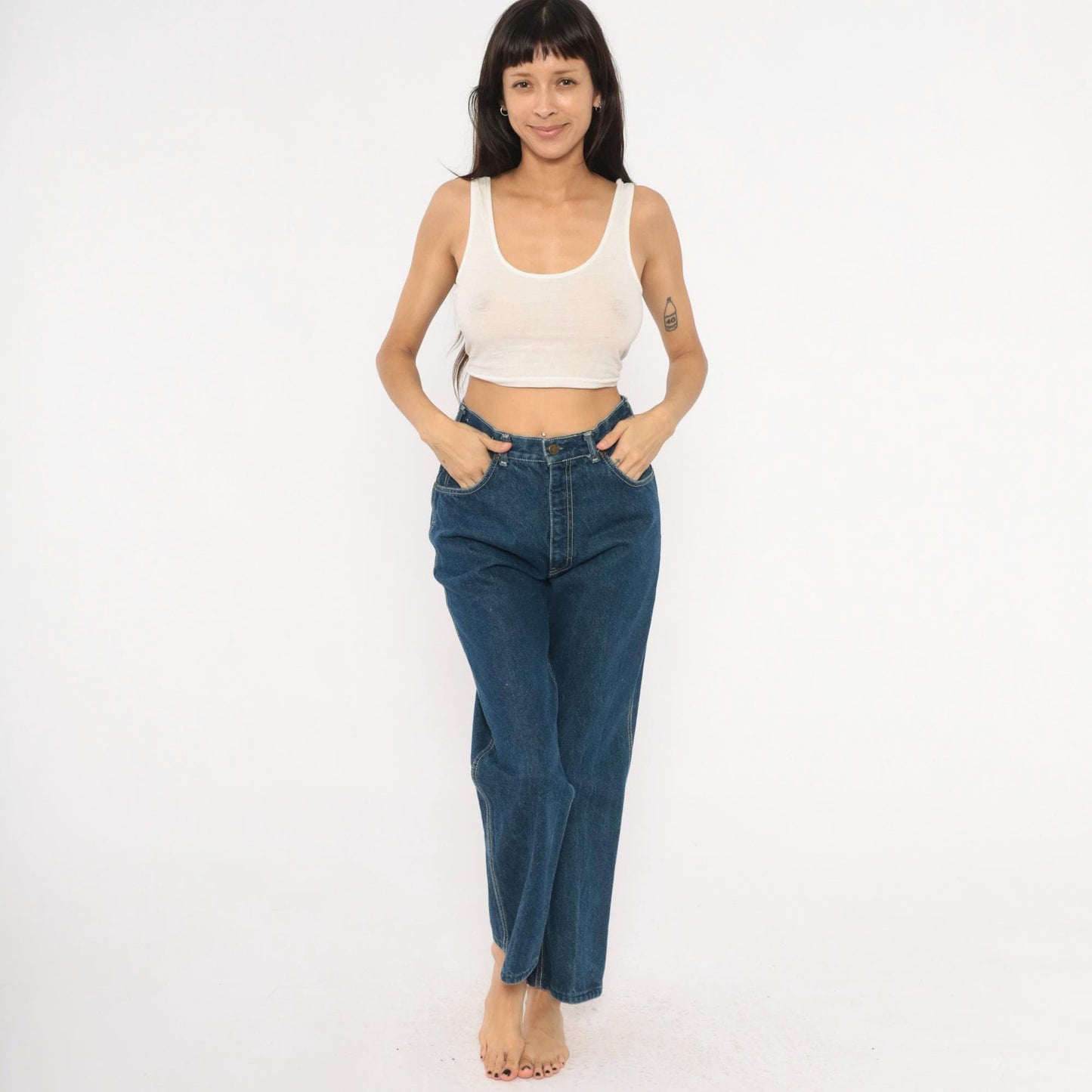 80s Kenny Rogers Western Embroidered Daisy Jeans High Waist Straight Leg Blue 28
