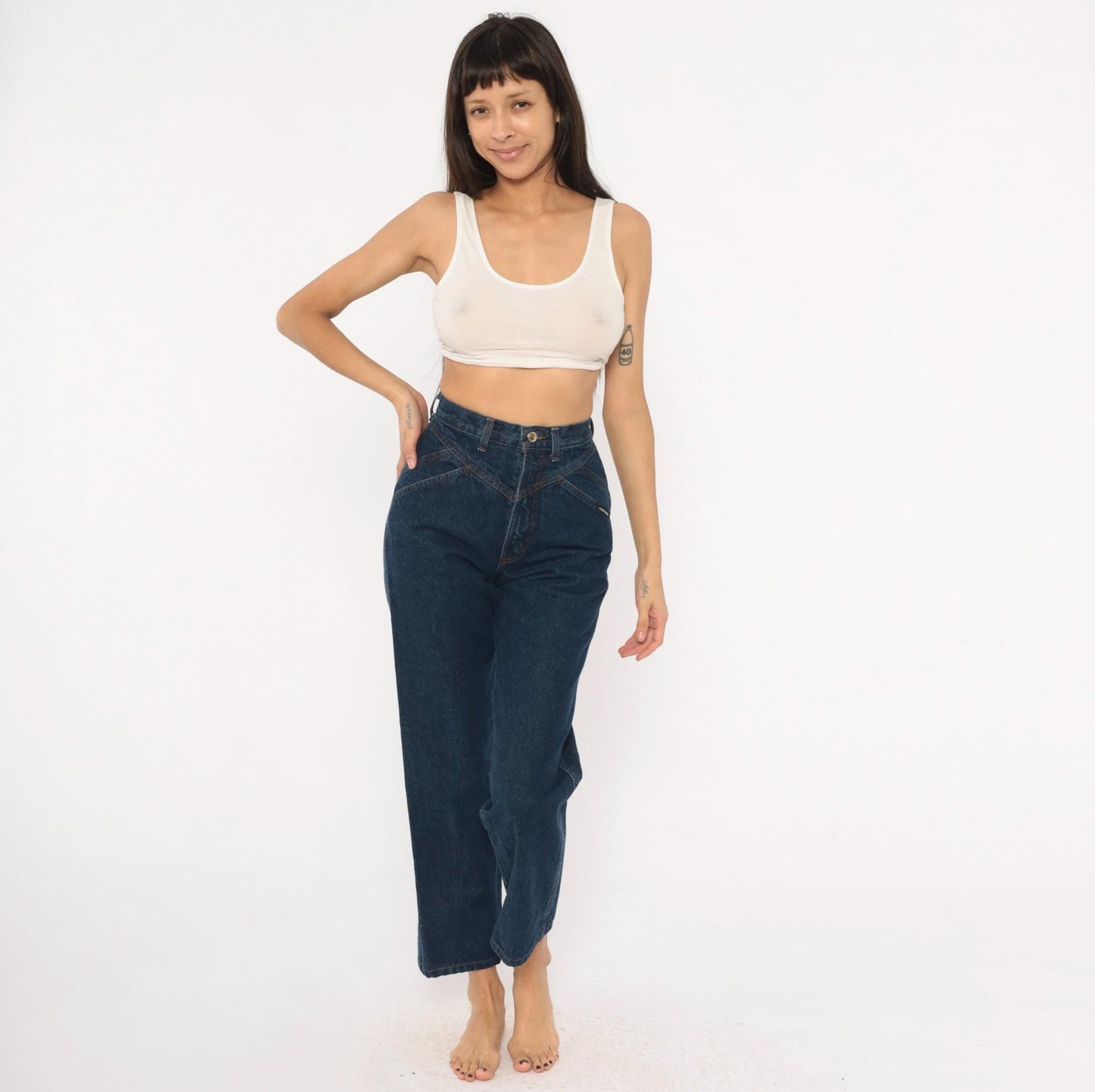90s Rockies High Waisted Dark Wash Denim Mom Jeans Navy Tapered Leg Extra Small XS
