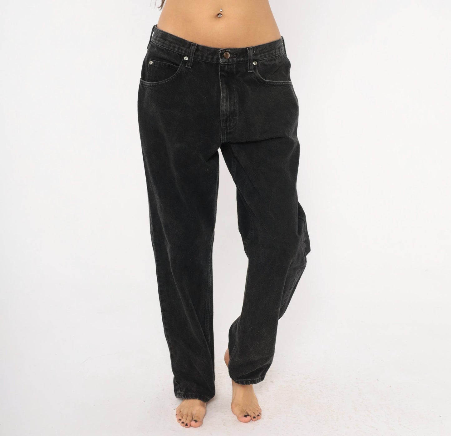 Wrangler Black Faded Denim Jeans High Rise Straight Leg 2000s Large L