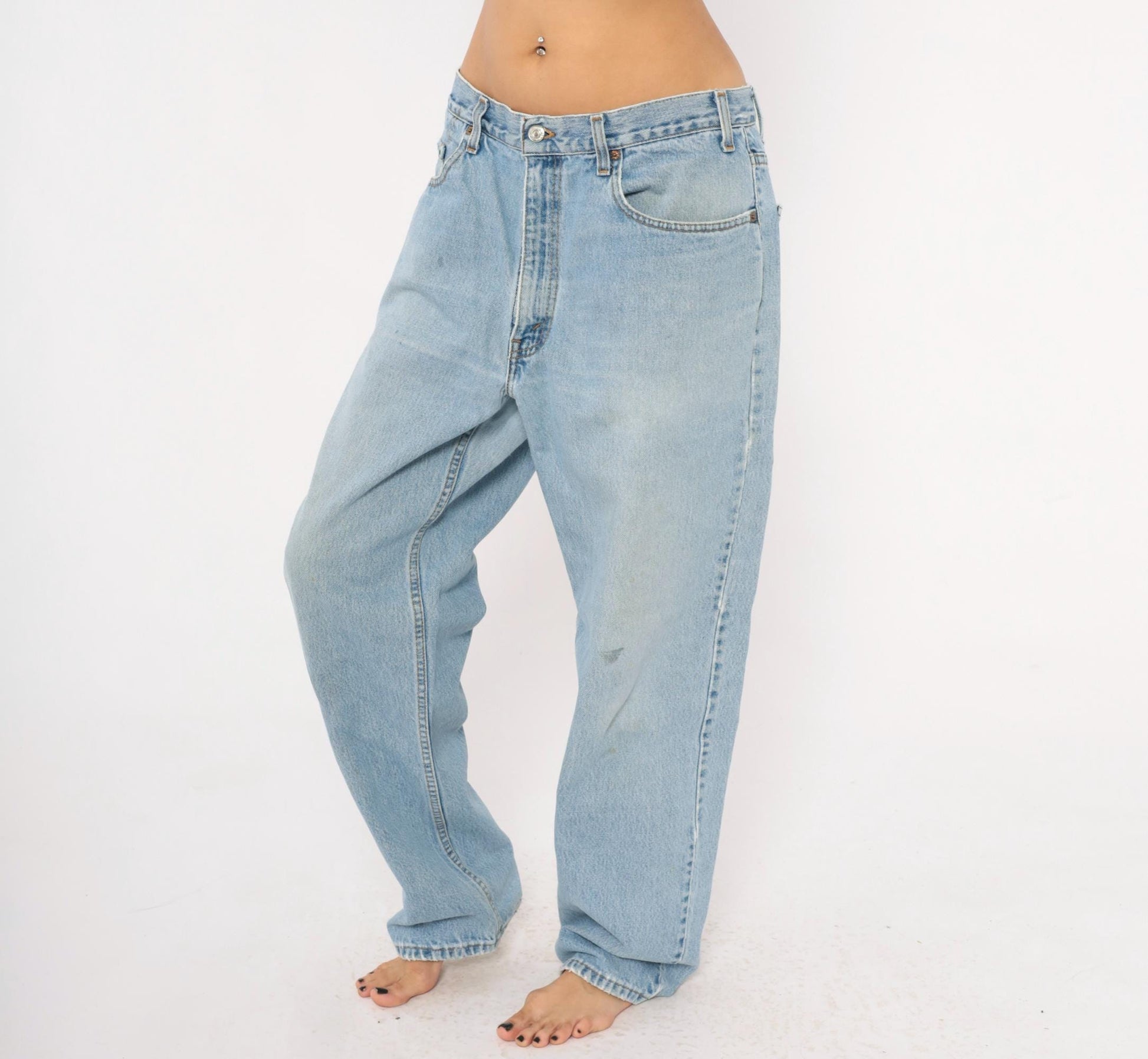Levi's 550 Light Stonewash Denim Jeans 90s Relaxed Straight Leg High Waist 38x32