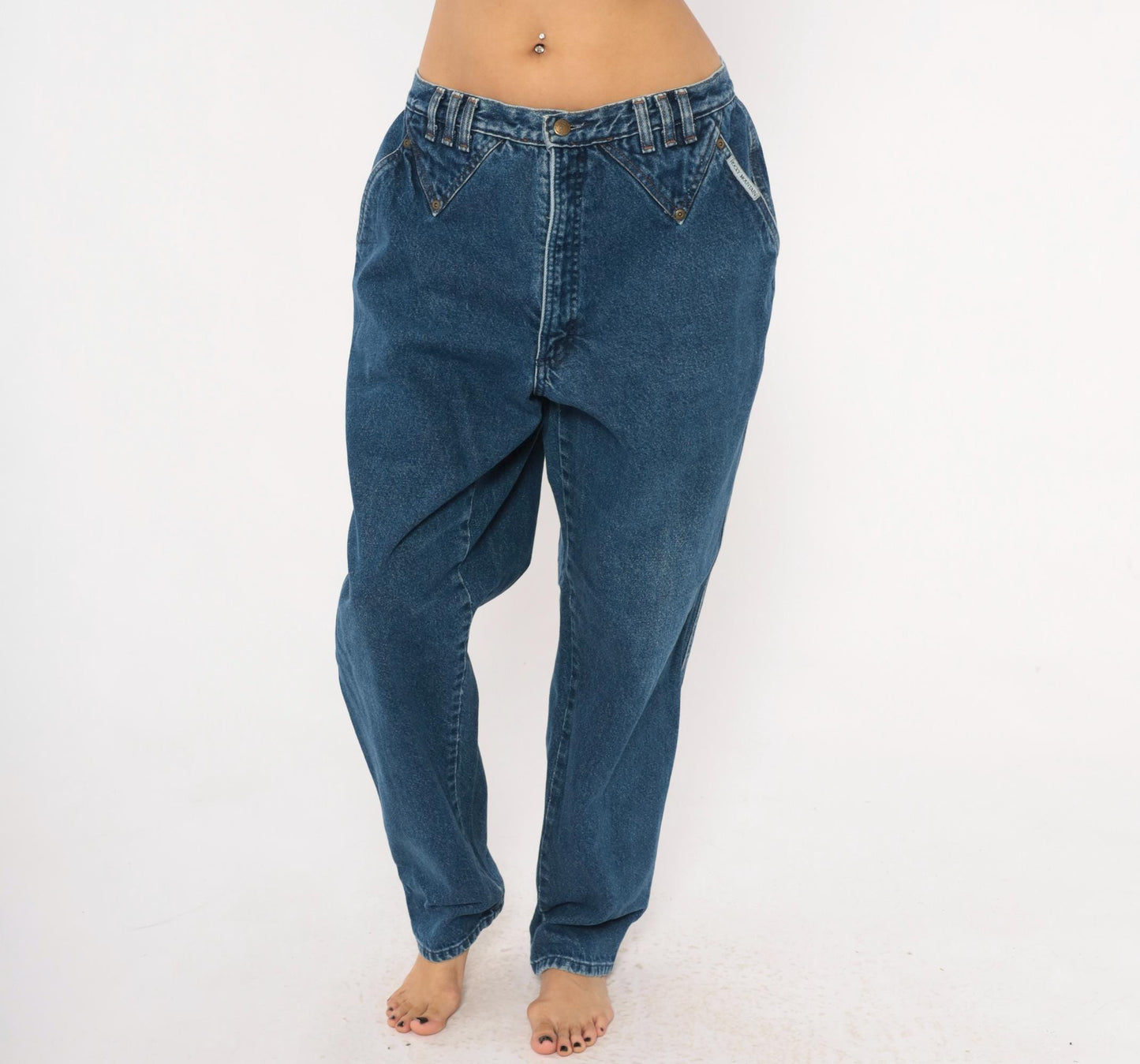90s Rocky Mountain High Waisted Denim Jeans Cobalt Blue Tapered Straight Leg 34x31
