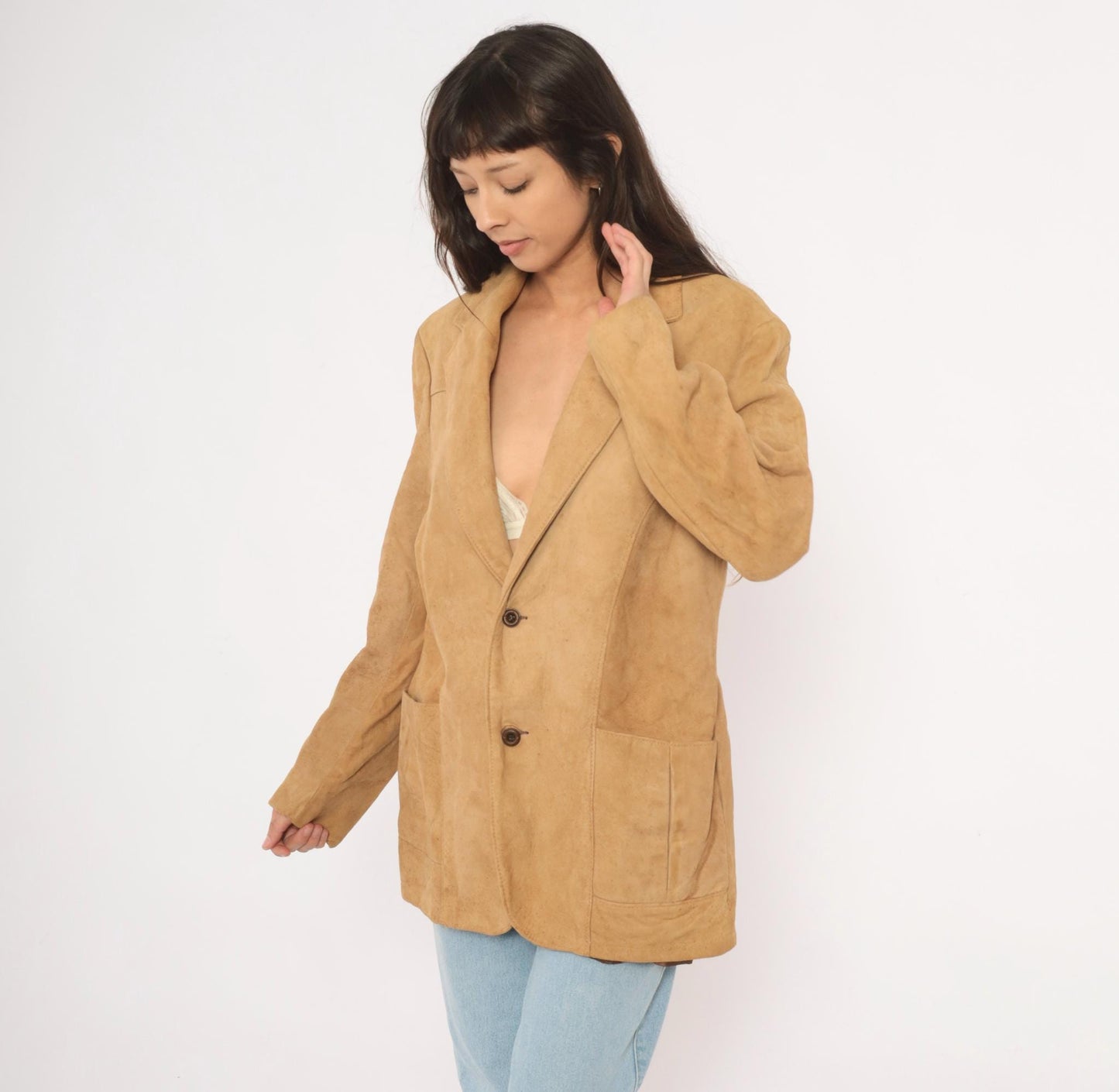70s Reed Sportswear Suede Blazer Tan Notched Lapel Sport Coat Small S