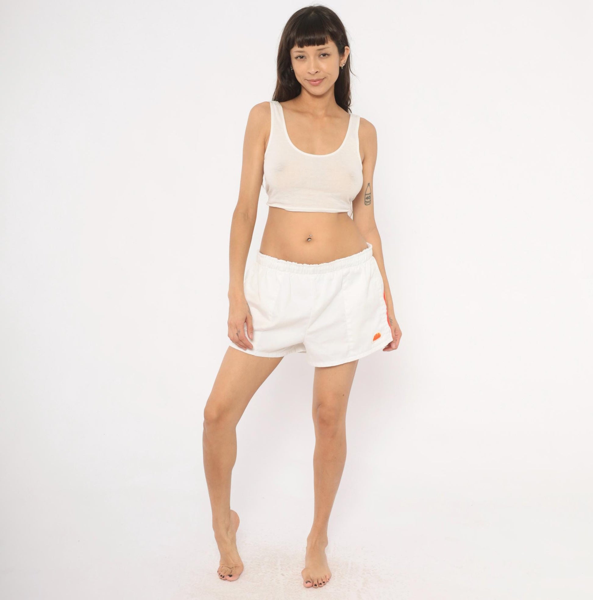 80s Sundek White Cotton Running Shorts Rainbow Stripe Medium