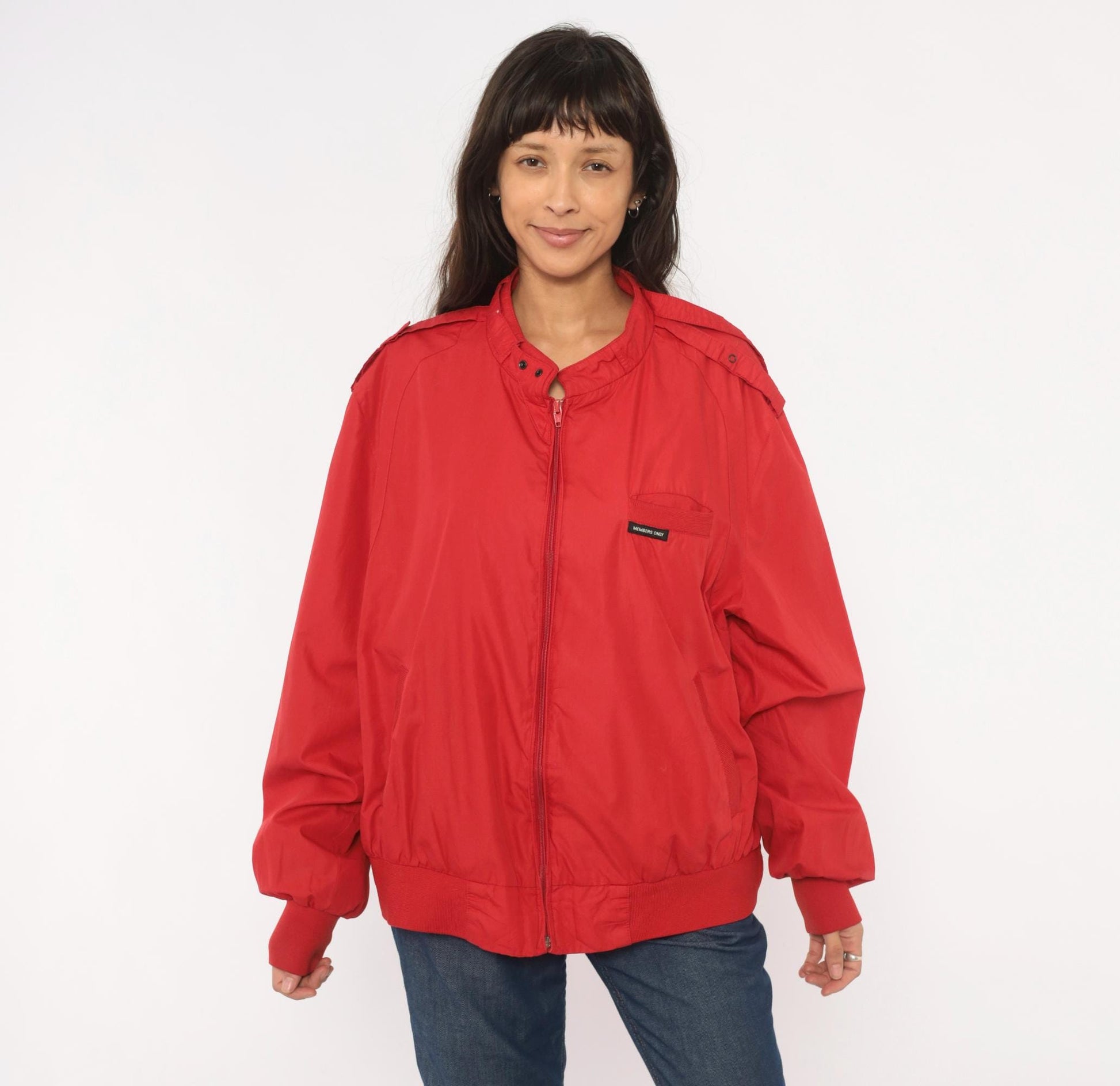 80s Members Only Red Bomber Jacket Café Racer Cotton Snap Collar Plus Size XXL