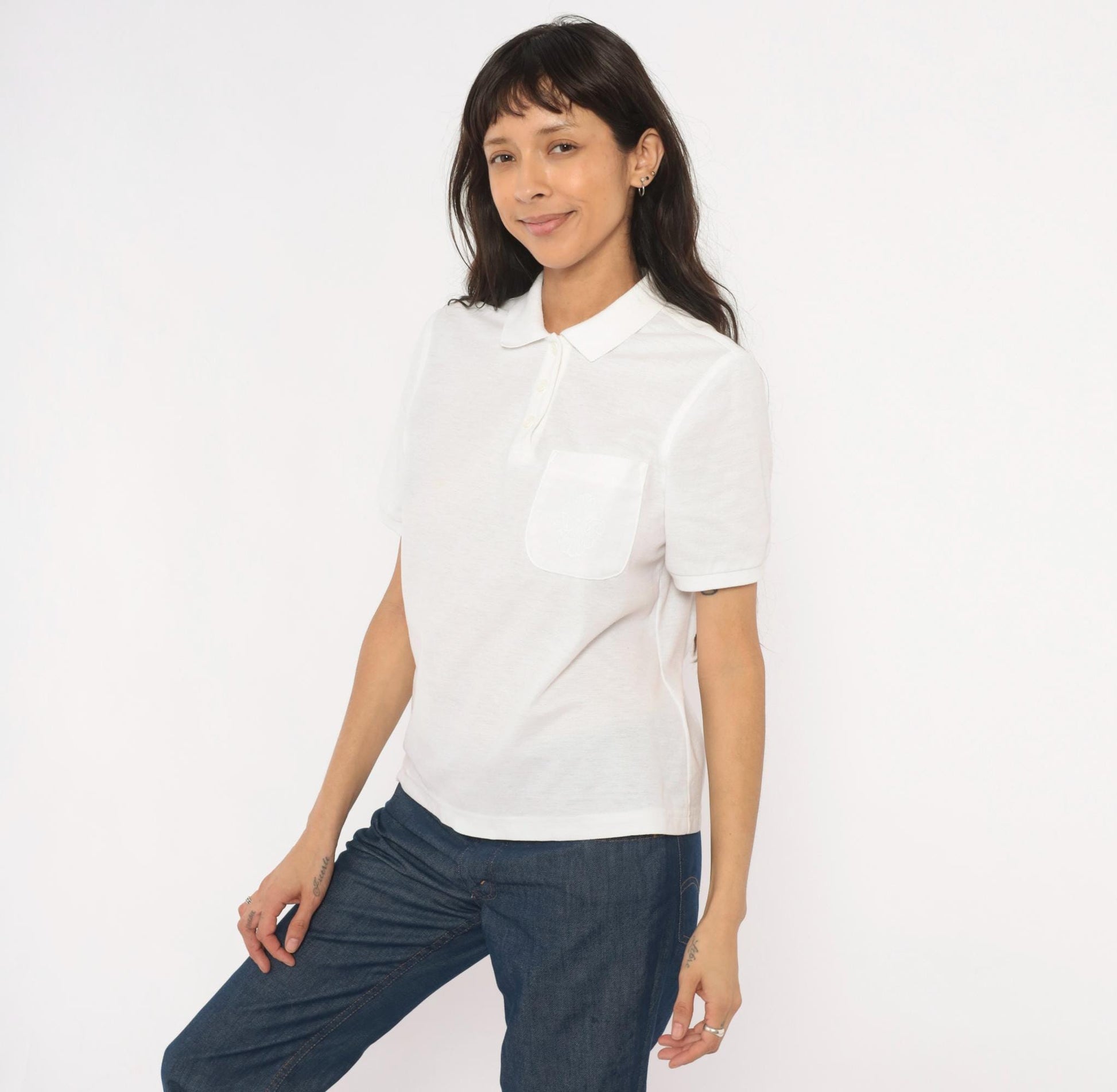 80s Lily's of Beverly Hills White Polo Shirt Embroidered Monogram Small