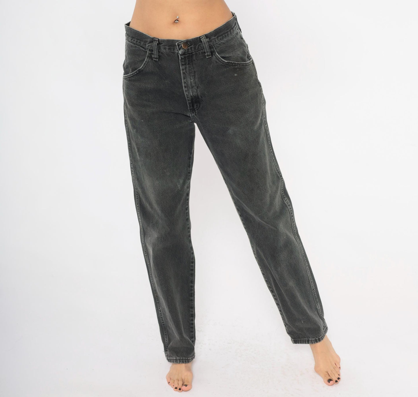 90s Rustler High-Waist Straight Leg Jeans Faded Black Denim Medium