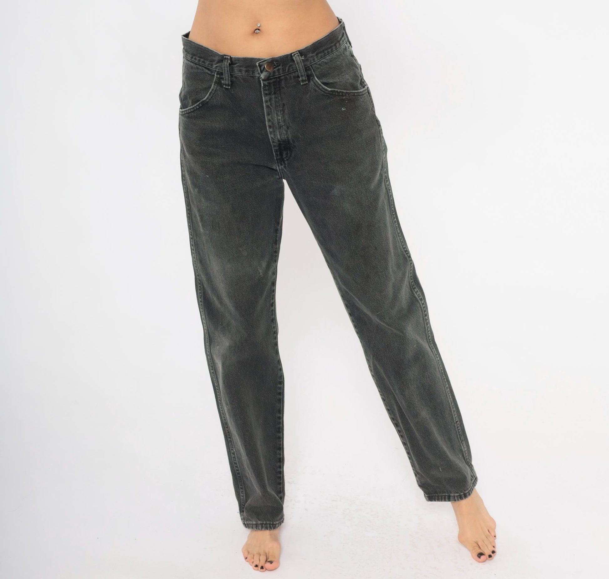 90s Rustler High-Waist Straight Leg Jeans Faded Black Denim Medium