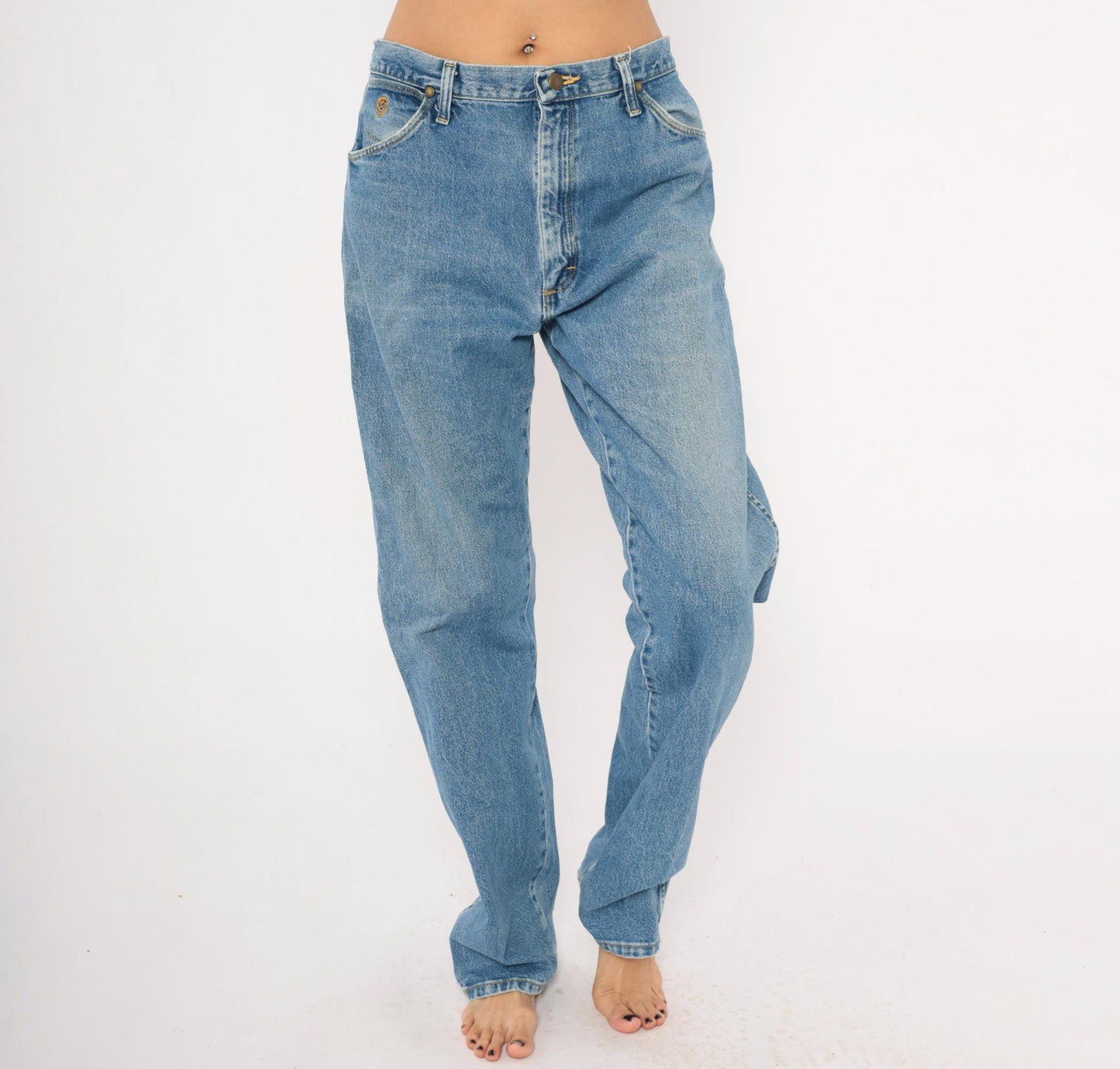 90s Wrangler Medium Wash Straight Leg Jeans High Rise Blue Denim 35x34
