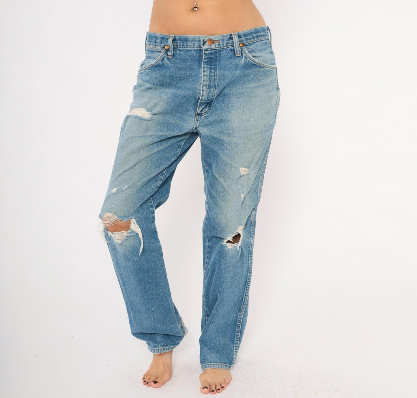 90s Wrangler Jeans Light Wash Distressed Straight Leg Cotton Extra Large XL