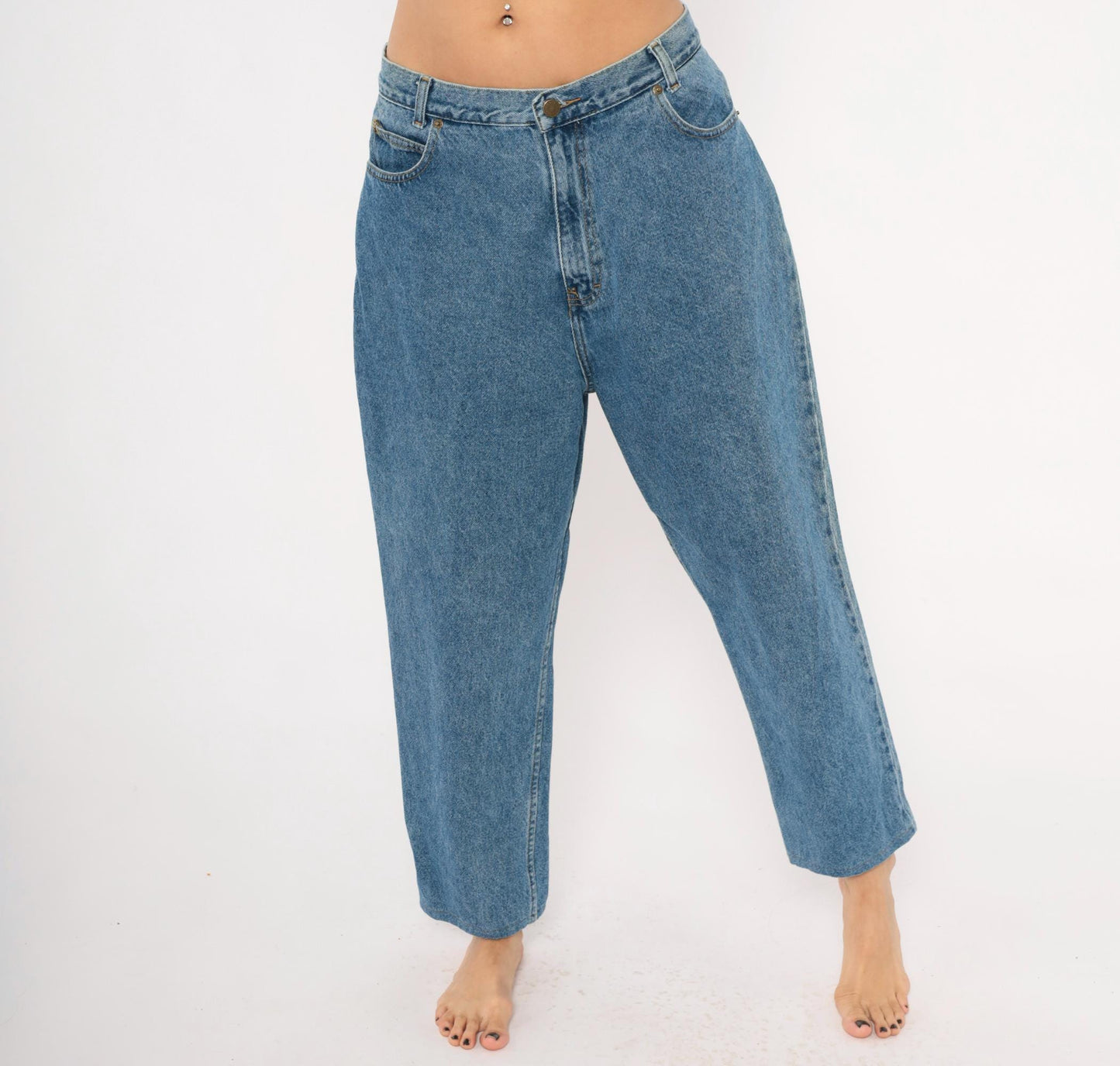 90s Fresno High Waisted Tapered Jeans Stonewash Blue Cotton 33x25