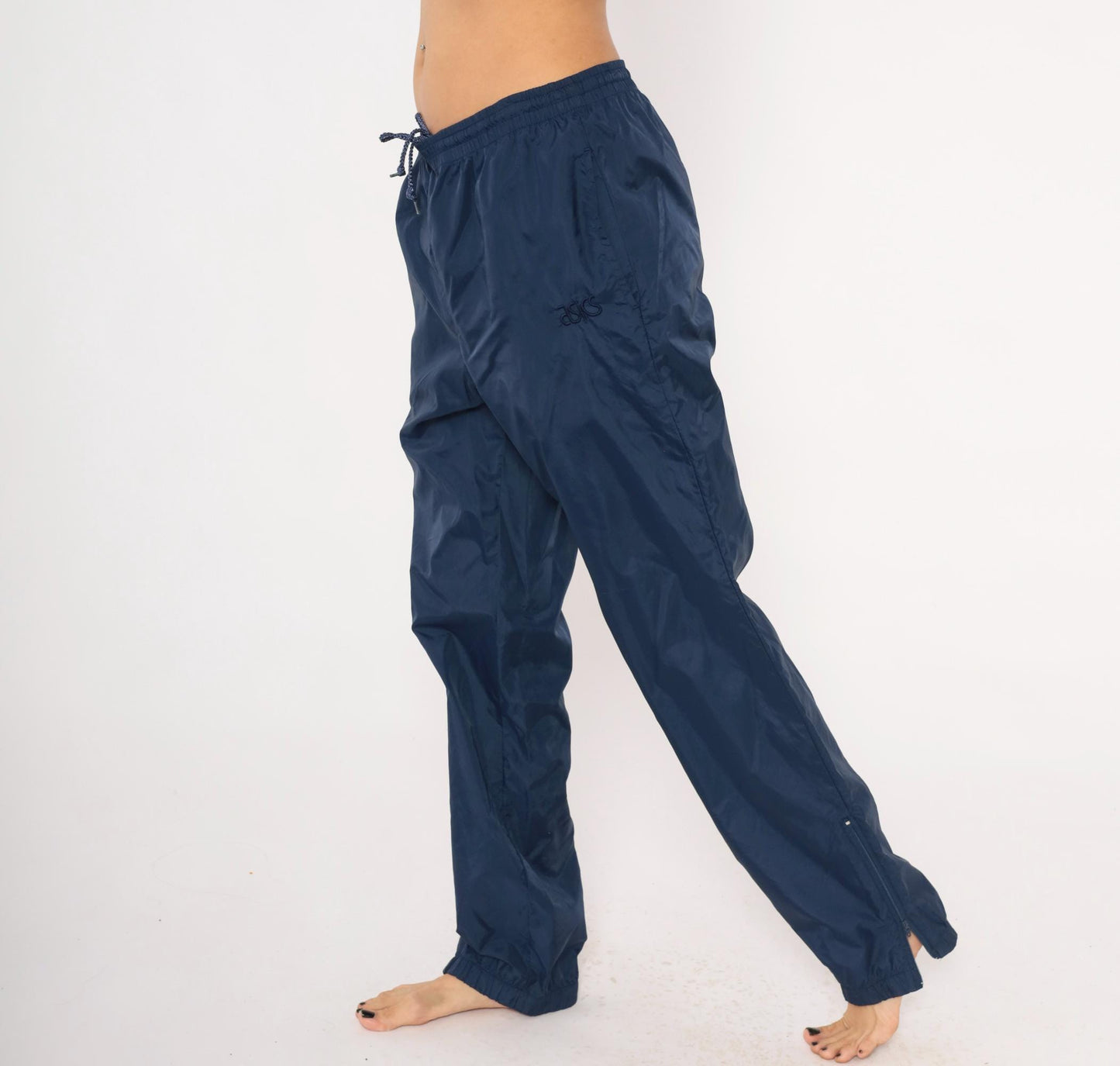 90s Asics Navy Windbreaker Track Pants Straight Leg Medium M