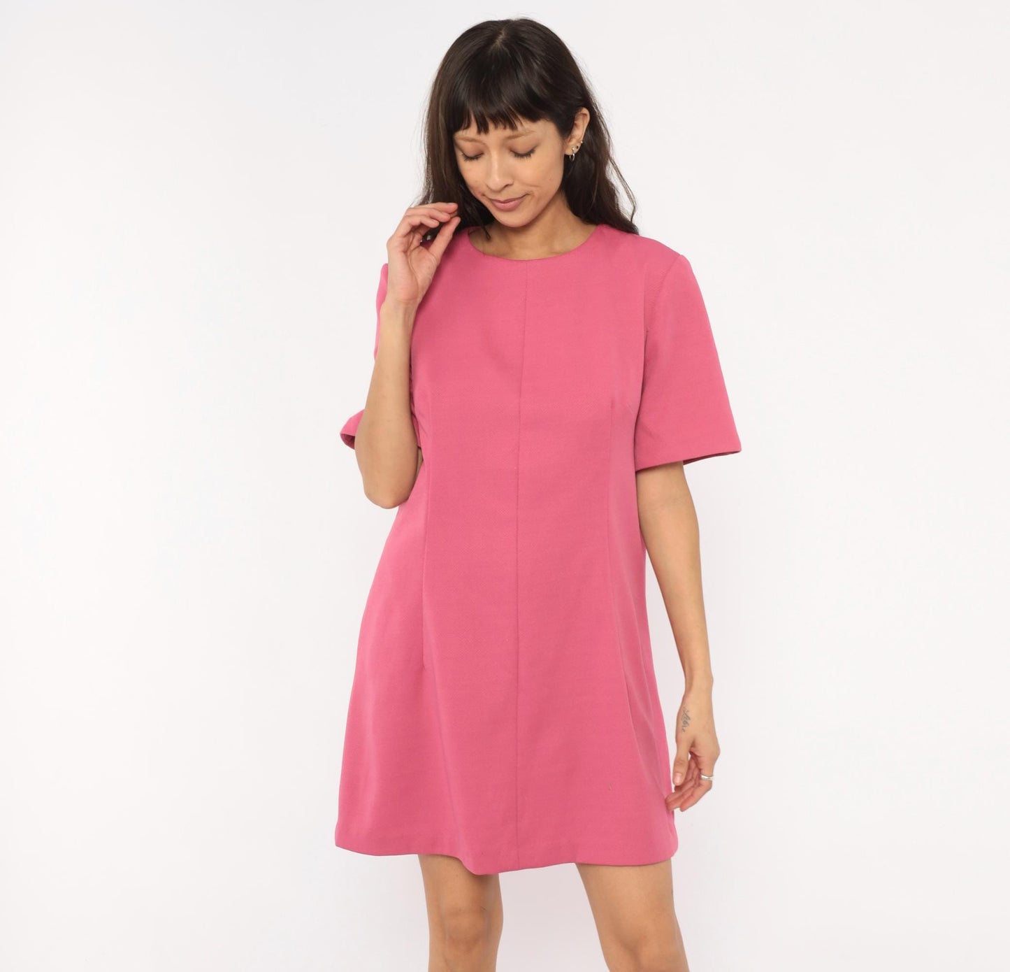 60s Pink Shift Dress A-Line Mini Scoop Neckline Short Sleeve Extra Large