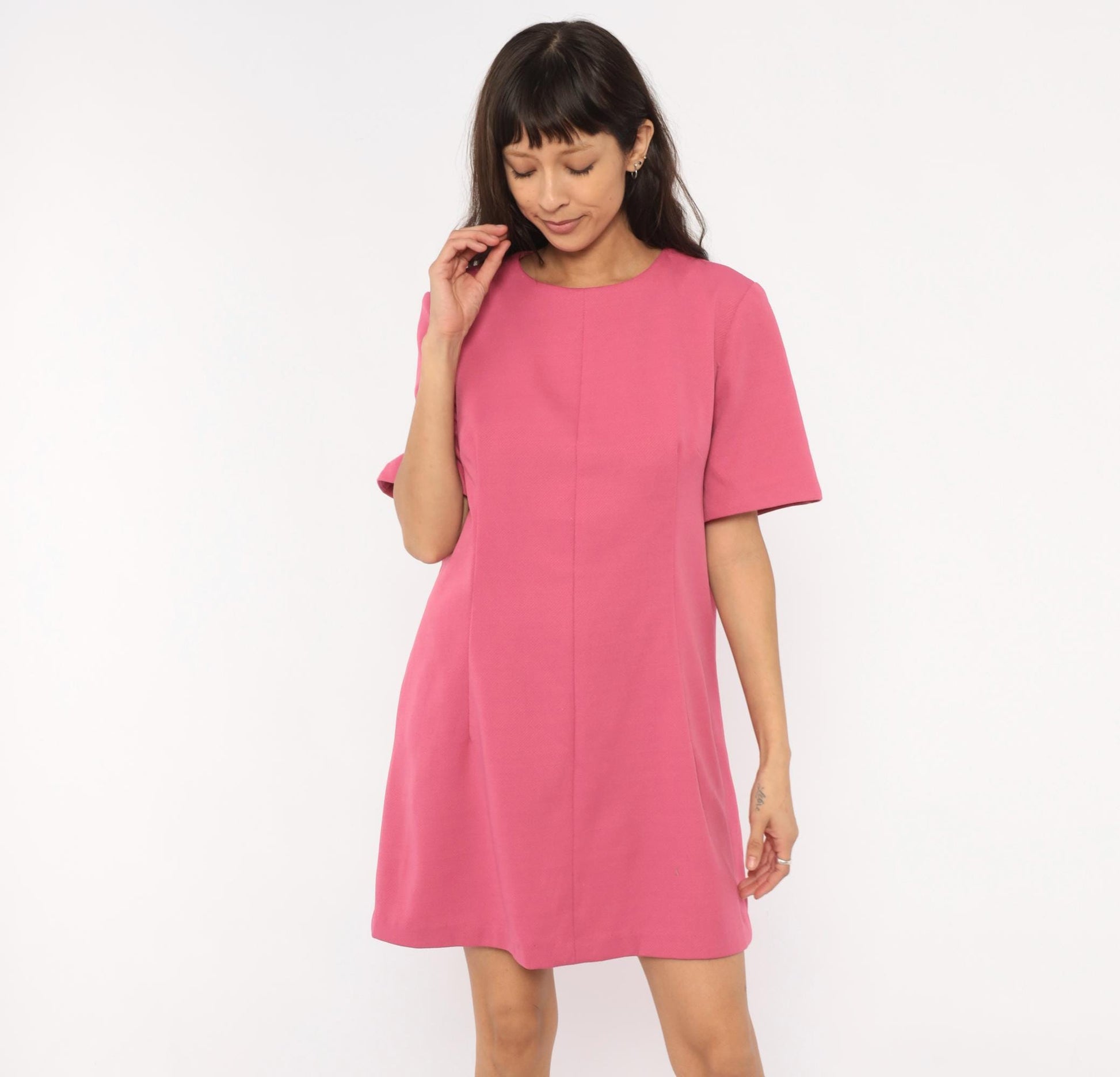 60s Pink Shift Dress A-Line Mini Scoop Neckline Short Sleeve Extra Large