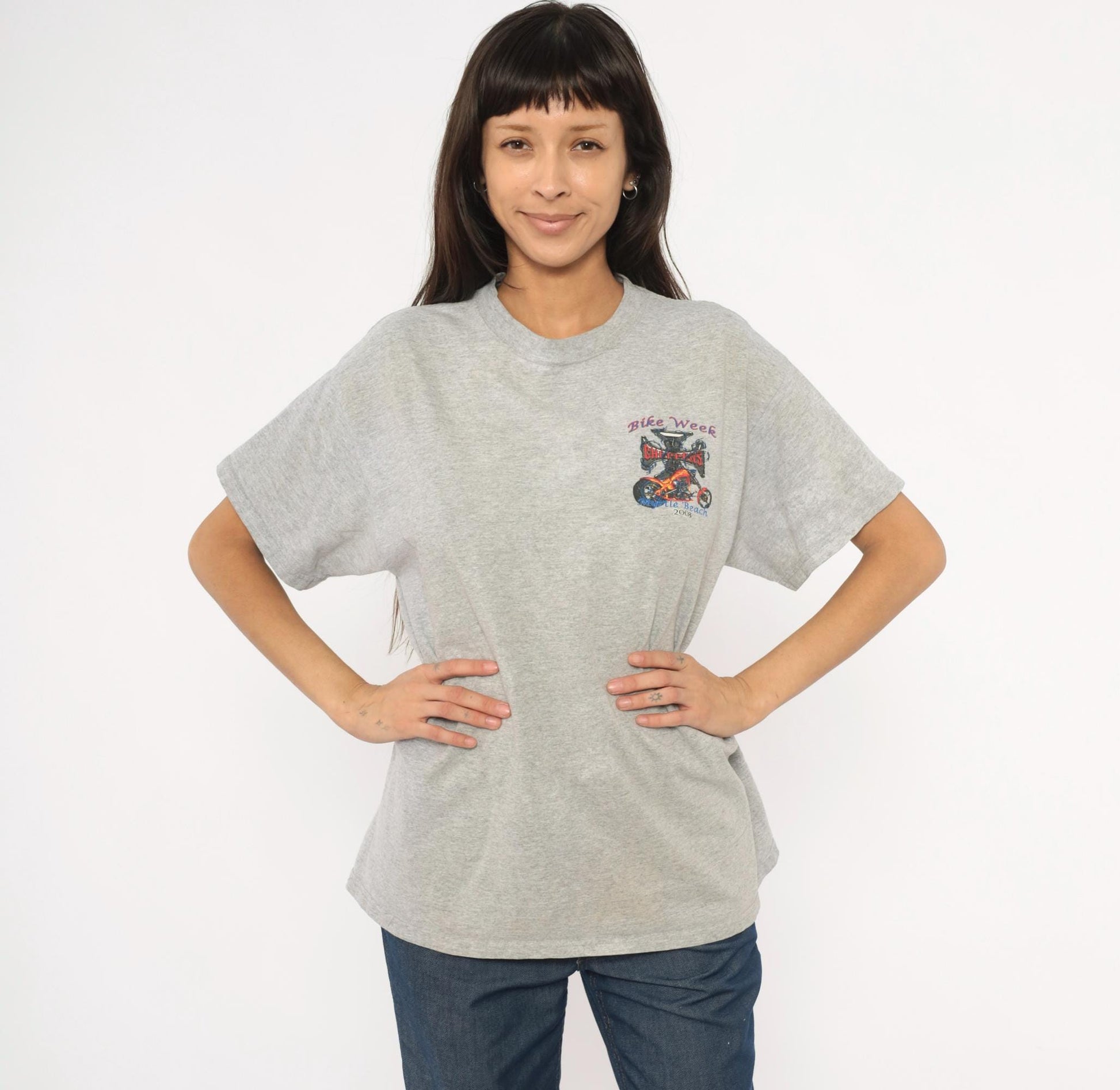 2000s Delta Myrtle Beach Bike Week Chopper Graphic Tee Heather Grey Large L