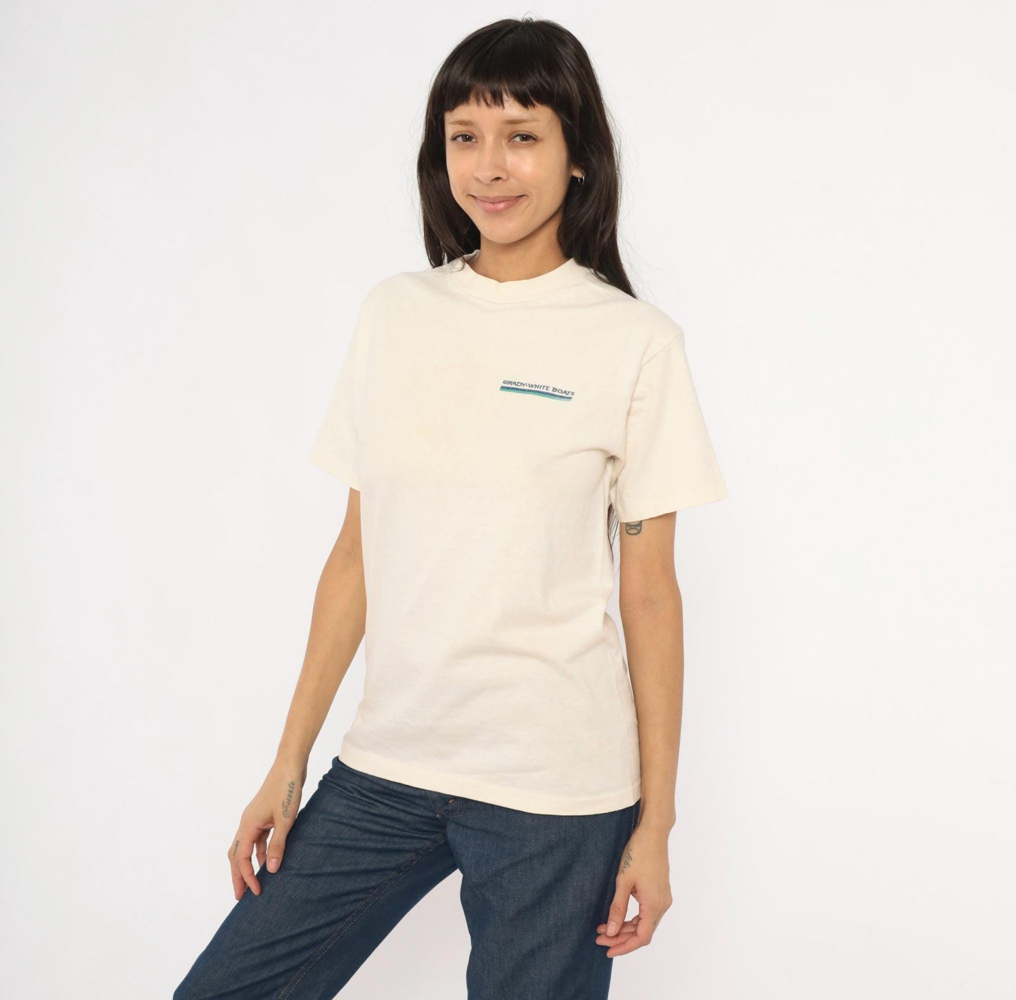 90s Grady-White Boats Sportfishing Graphic Tee Cream Cotton Medium M