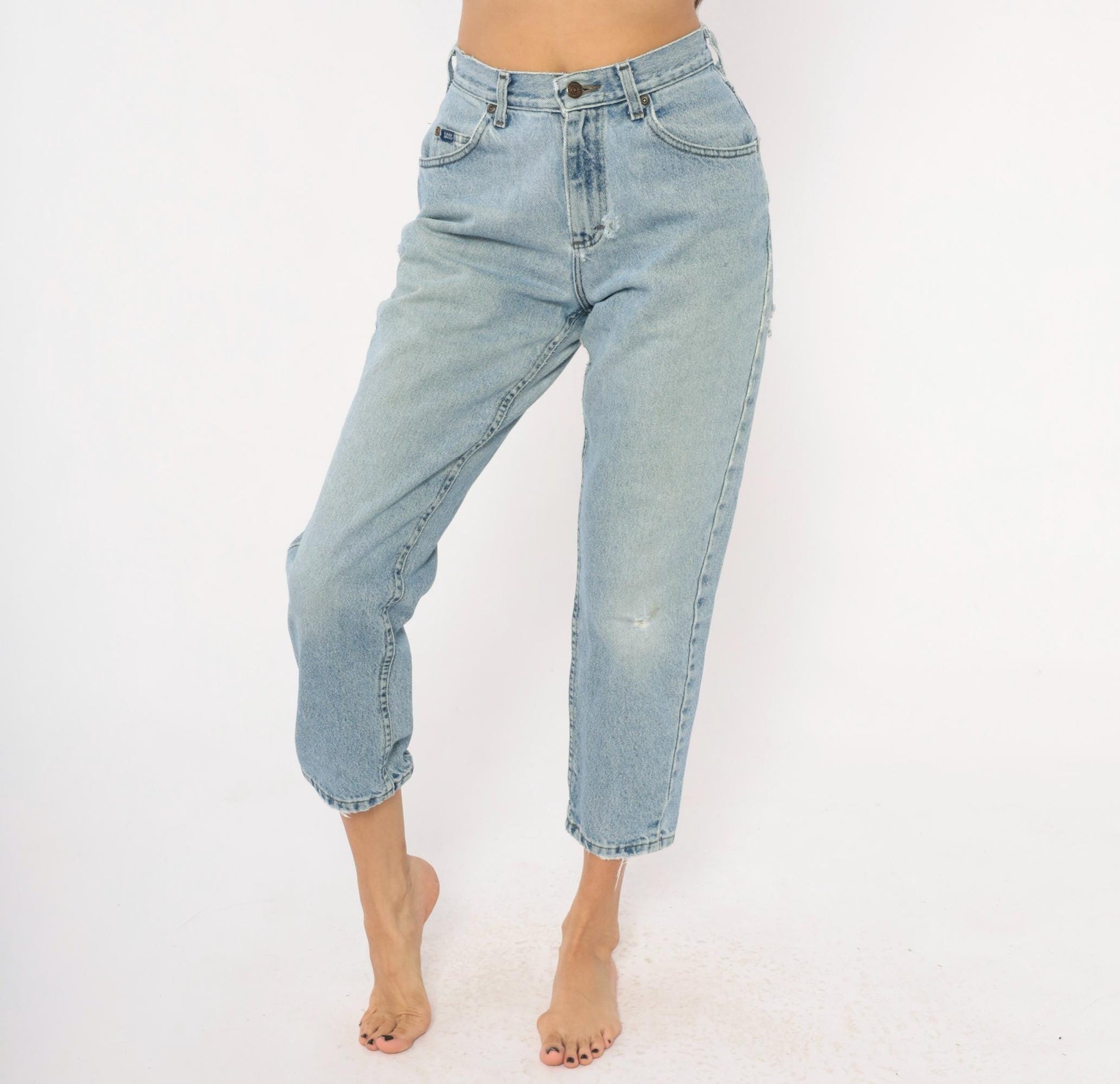 90s Lee Mom Jeans Light Wash High Waisted Tapered Denim Petite Small