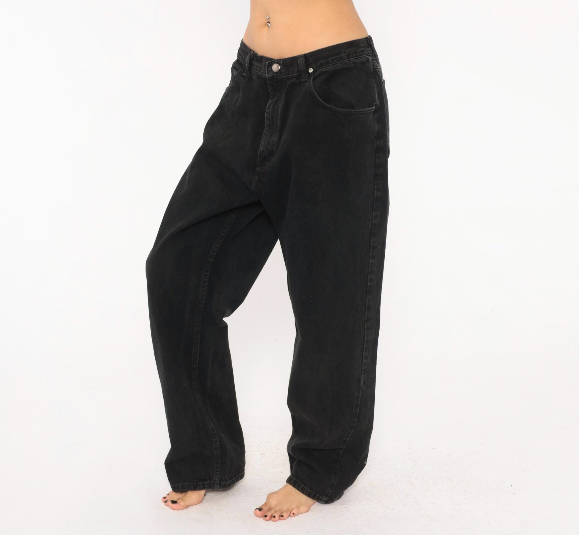 2000s Wrangler Black Denim Jeans Relaxed Fit Straight Leg Cotton 36 x 33