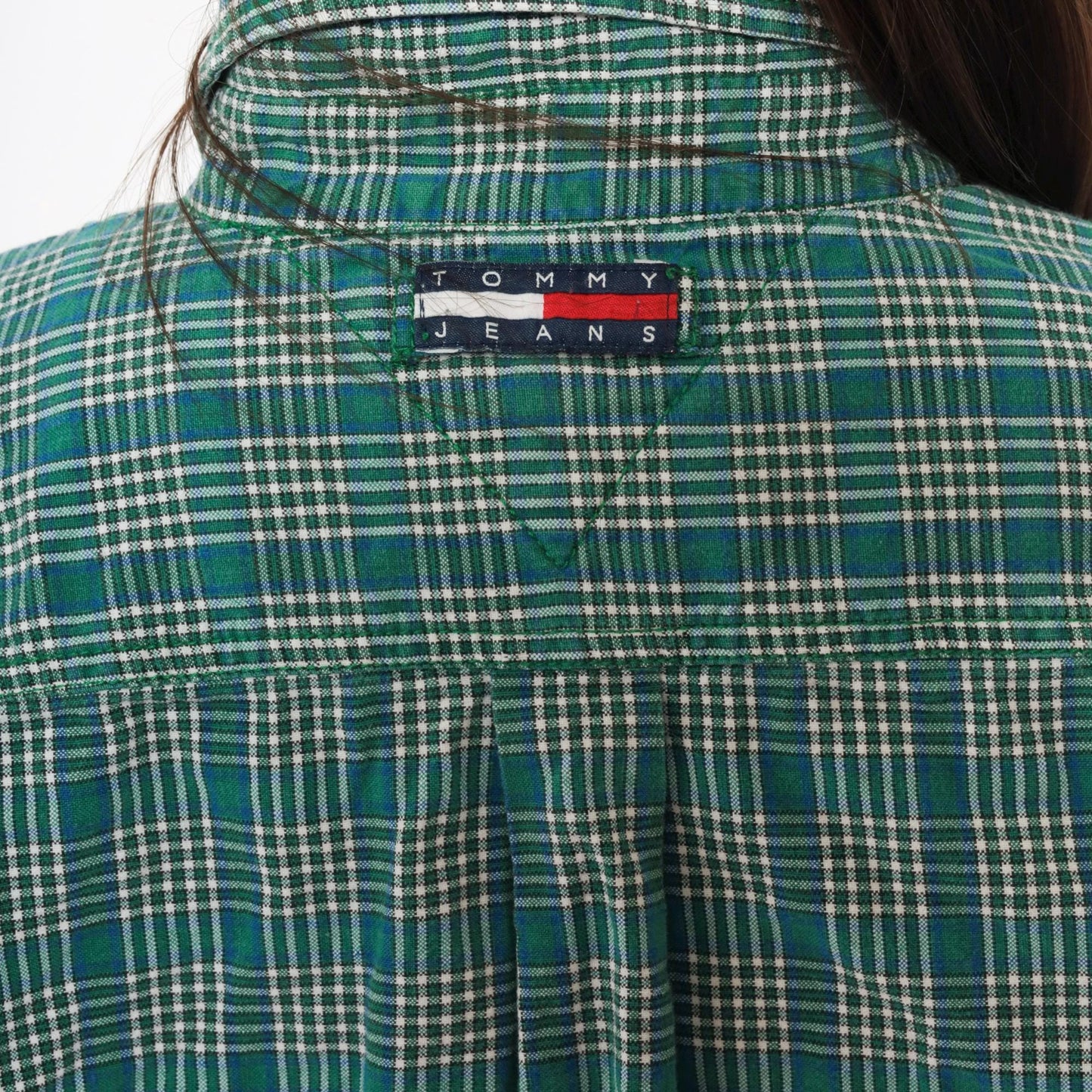 Y2K Tommy Jeans Plaid Flannel Shirt Teal Cotton Button-Up Extra Large