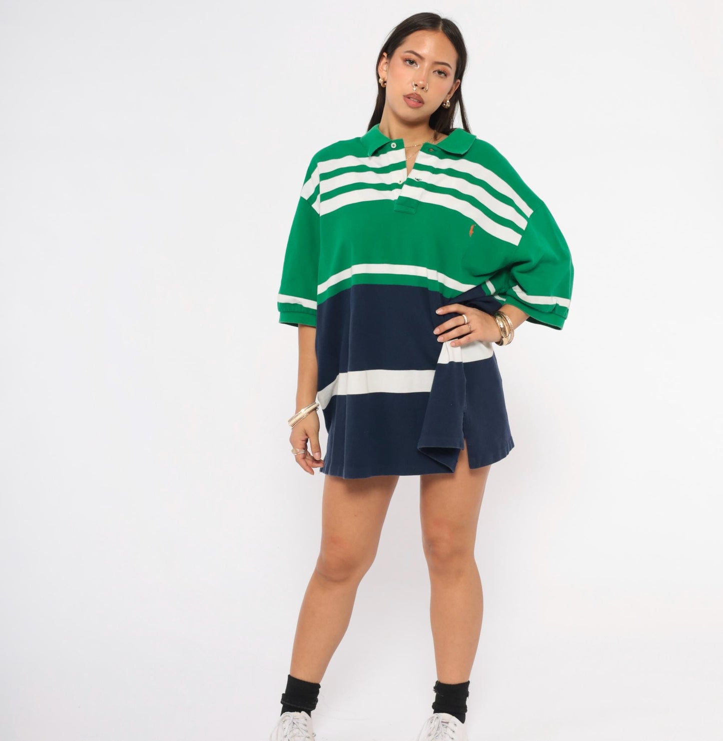 Polo Ralph Lauren Green Striped Rugby Polo Colorblock Navy XXL