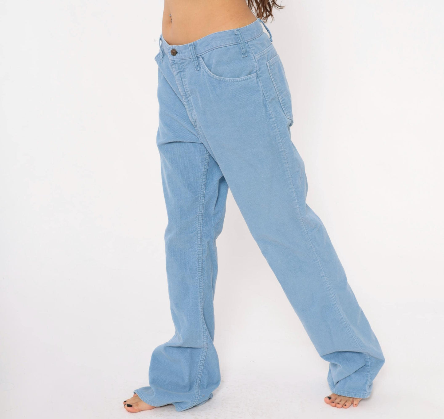 80s Sky Blue Corduroy Flare Pants Bell Bottom Powder Blue Trousers 34x34