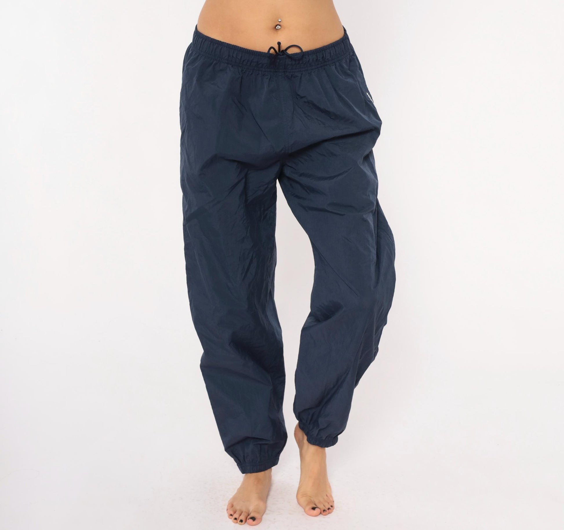 2000s Reebok Navy Nylon Track Pants Elastic Cuff Athletic Medium M