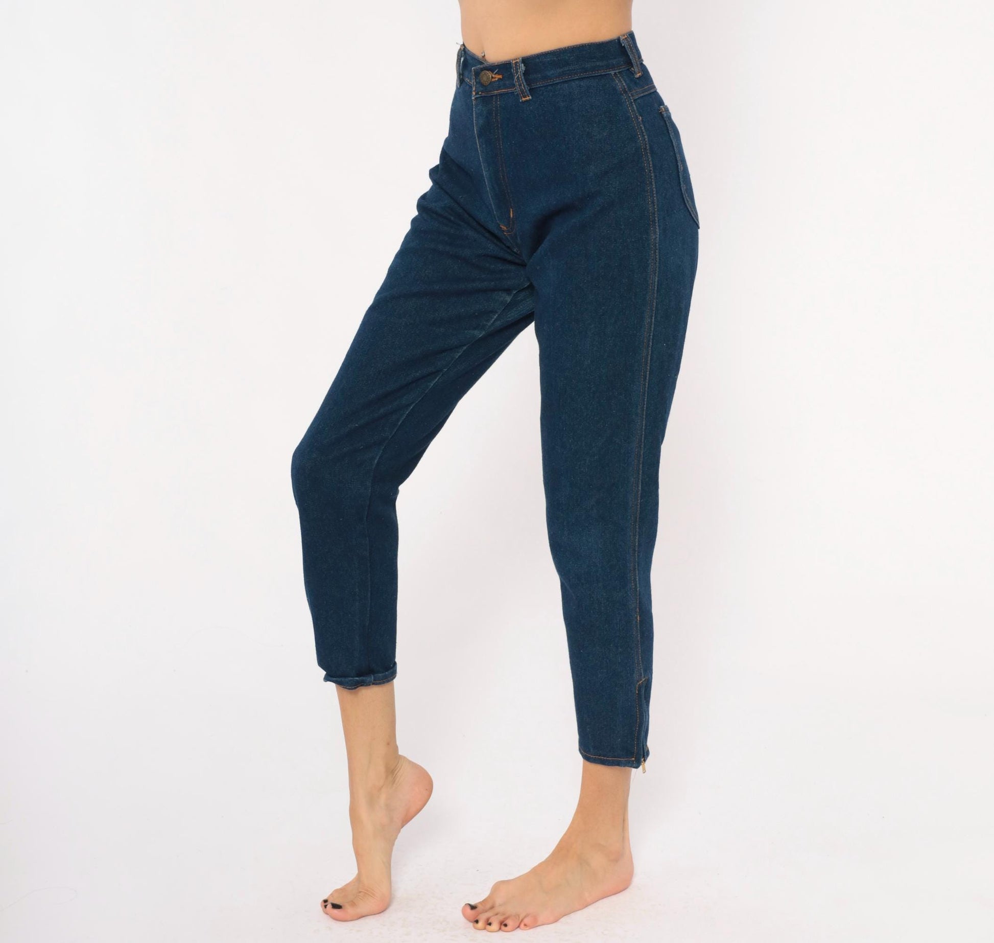 80s Filippo Totti High Waisted Dark Denim Jeans Tapered Leg Navy Small
