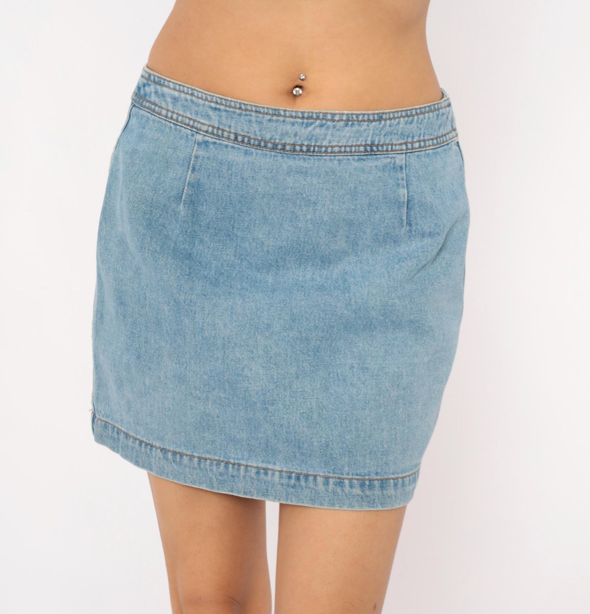 90s Exp Light Wash Denim Mini Skirt A-Line Low Rise Medium M