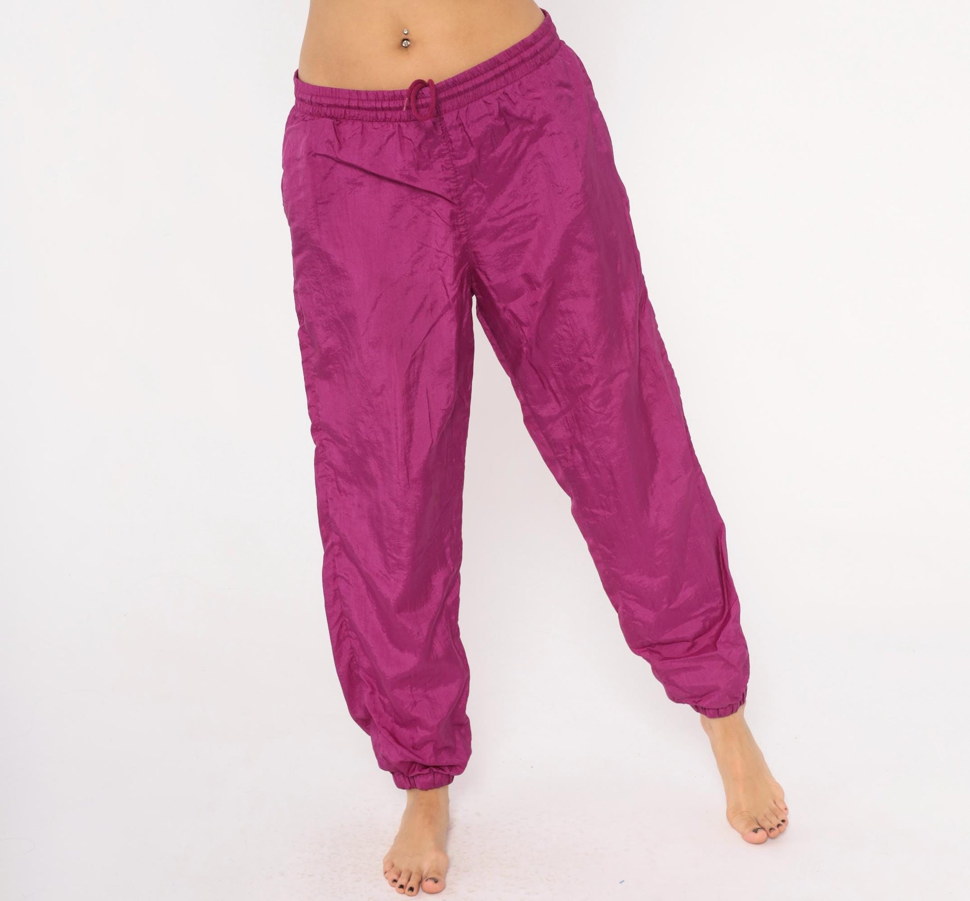 90s Magenta Windbreaker Track Pants Tapered Joggers Purple Small S
