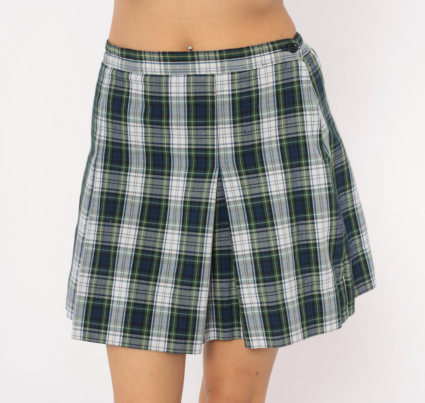 80s Donalds Navy Green Plaid Pleated Skort Tartan Mini Small S