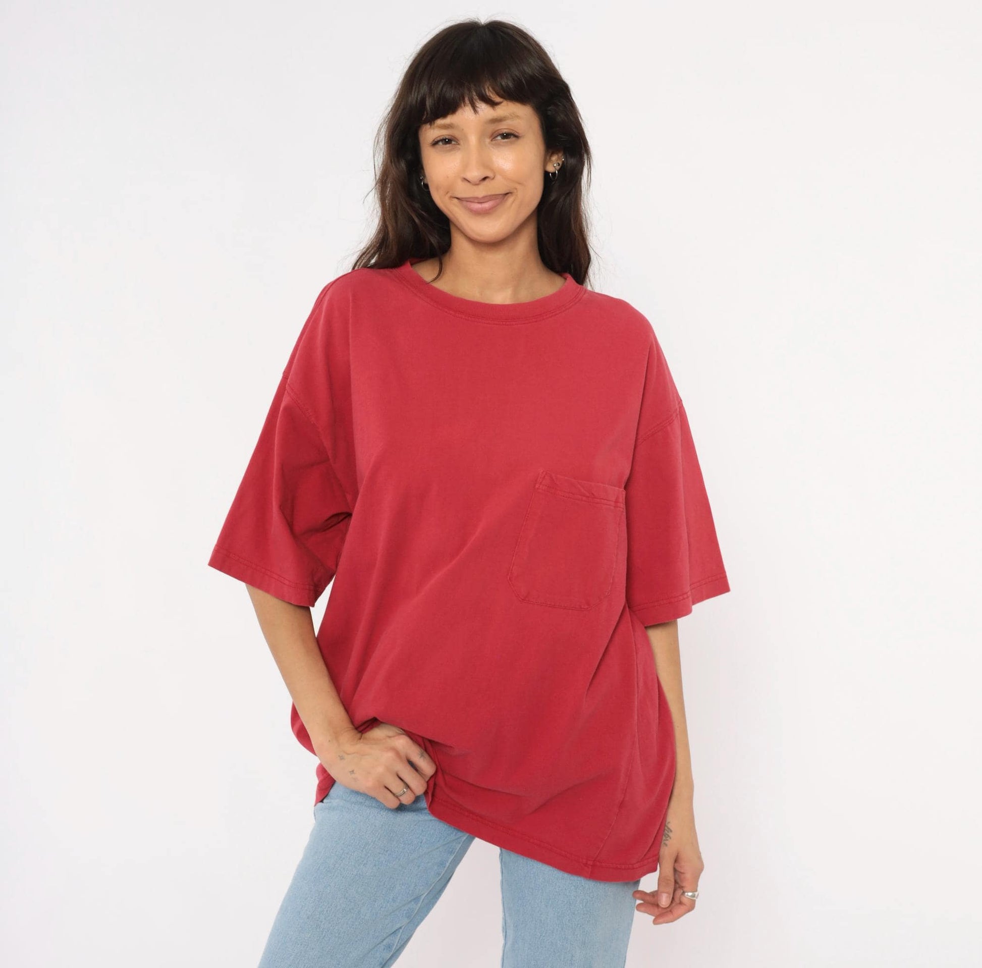 90s American Eagle Red Pocket Tee Cotton Crew Neck Large L