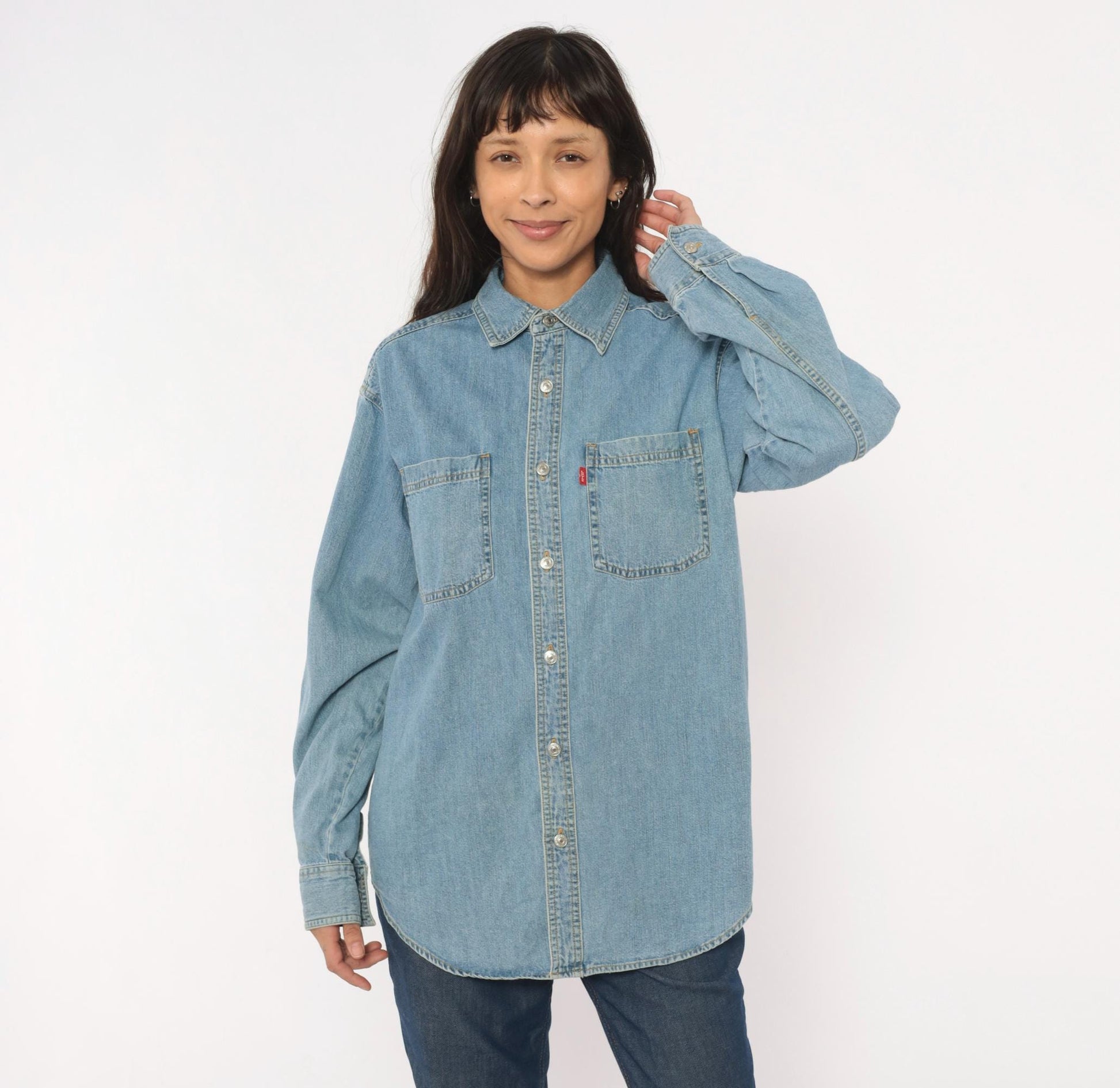 Levis Light Wash Denim Shirt Cotton Snap Button Small S