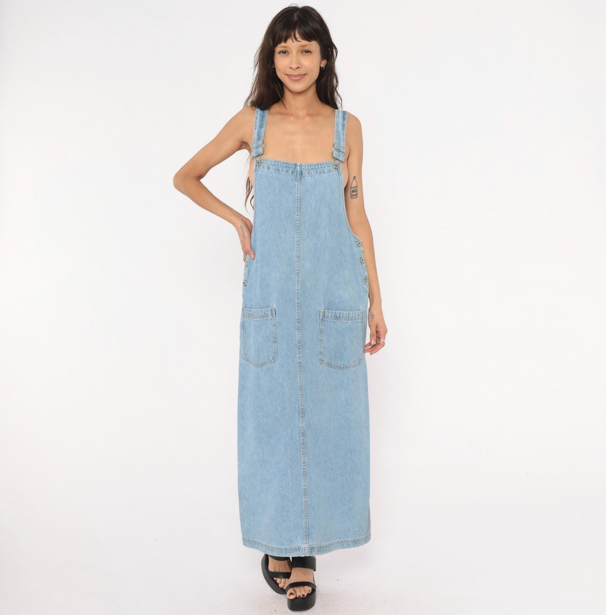 Y2K Faded Glory Light Blue Denim Overall Dress Maxi Length Medium M