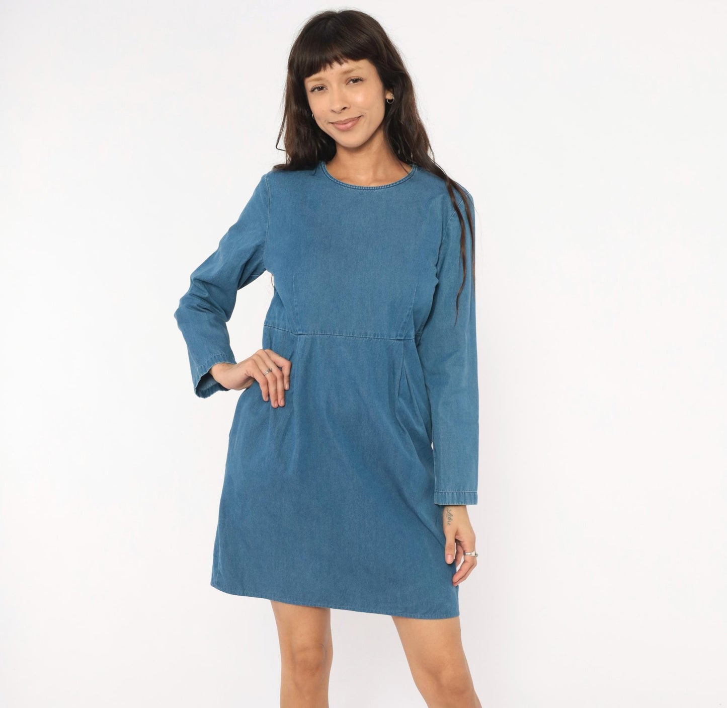 90s Talbots Denim Dress Knee Length Cotton Chambray Long Sleeve Medium M