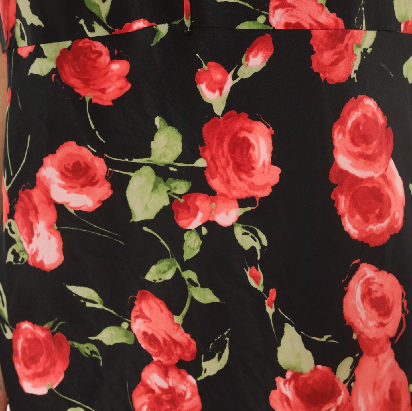 90s Chesley Rose Print Slip Dress Black Midi Spaghetti Strap Open Back Extra Large