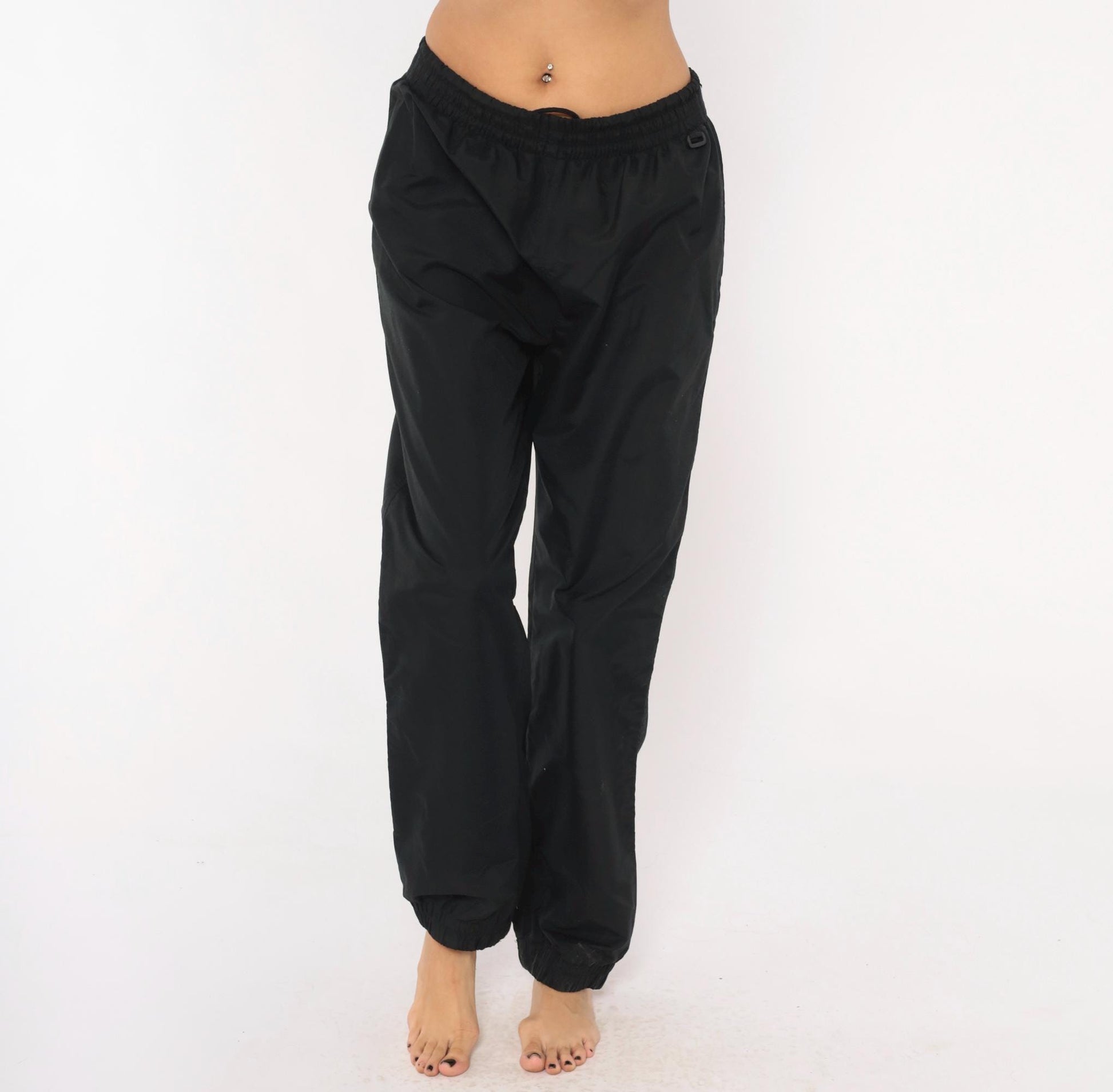 90s Sportina Black Nylon Track Pants Tapered Joggers Medium M