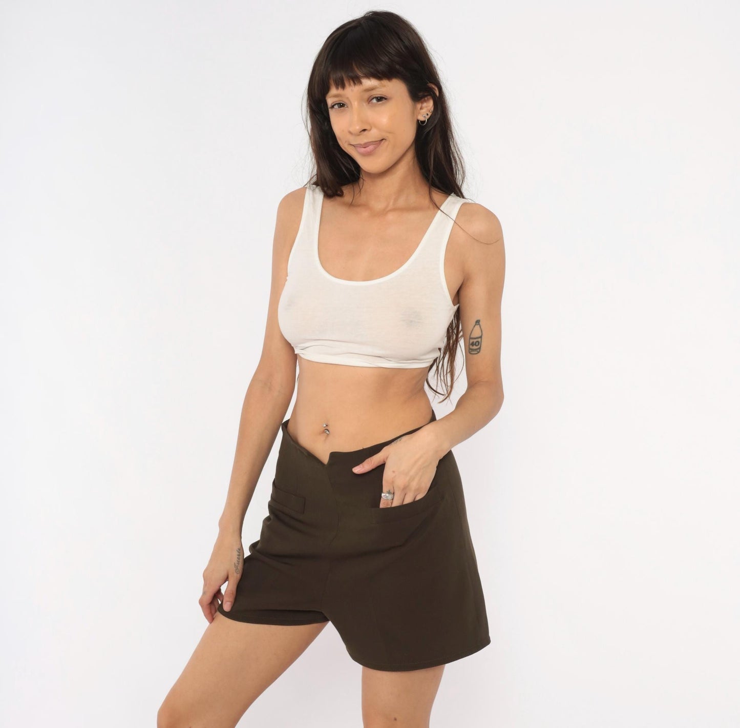 90s Virtue Olive Brown High-Rise Shorts Tailored V-Notch Medium M