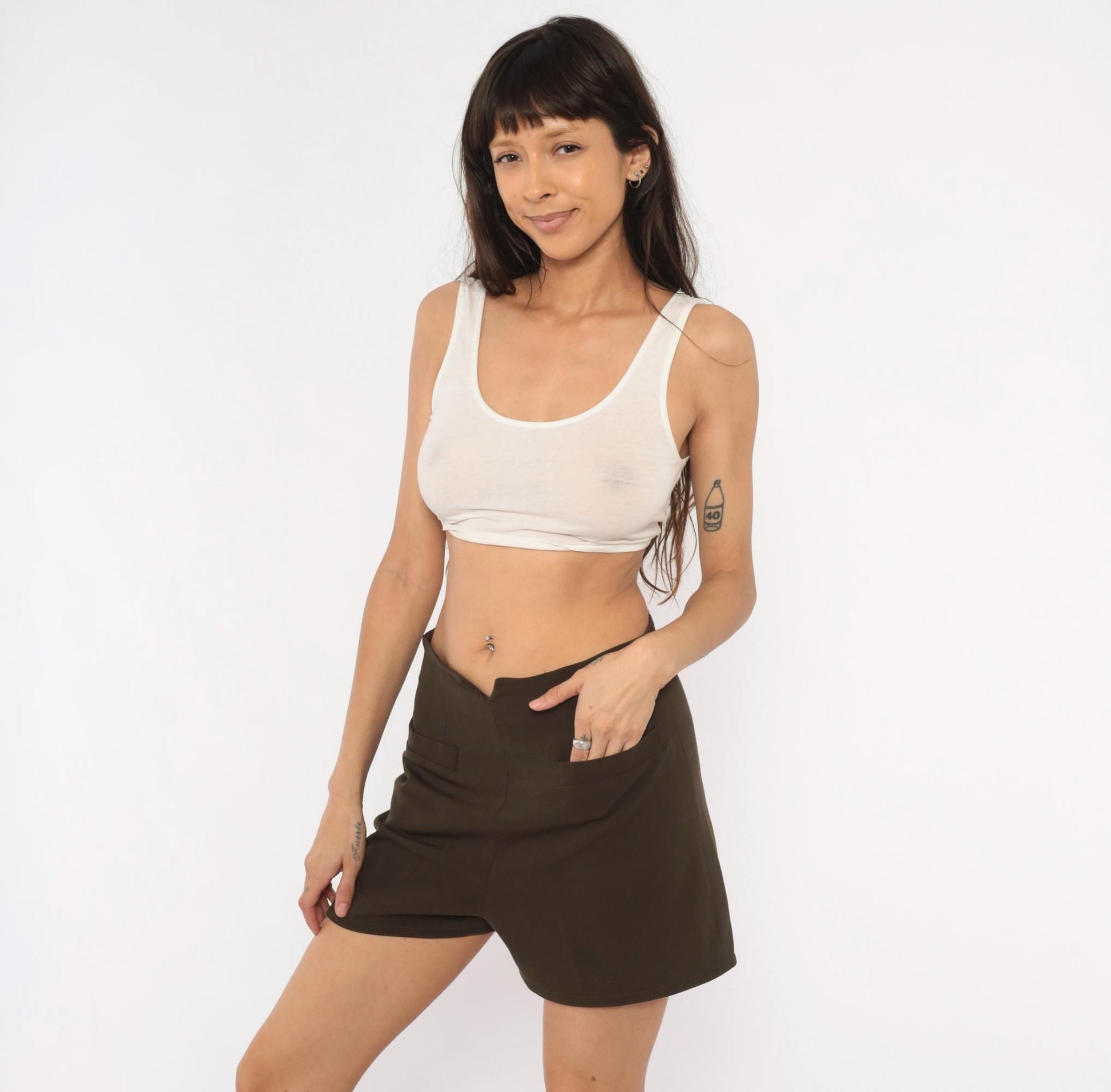 90s Virtue Olive Brown High-Rise Shorts Tailored V-Notch Medium M