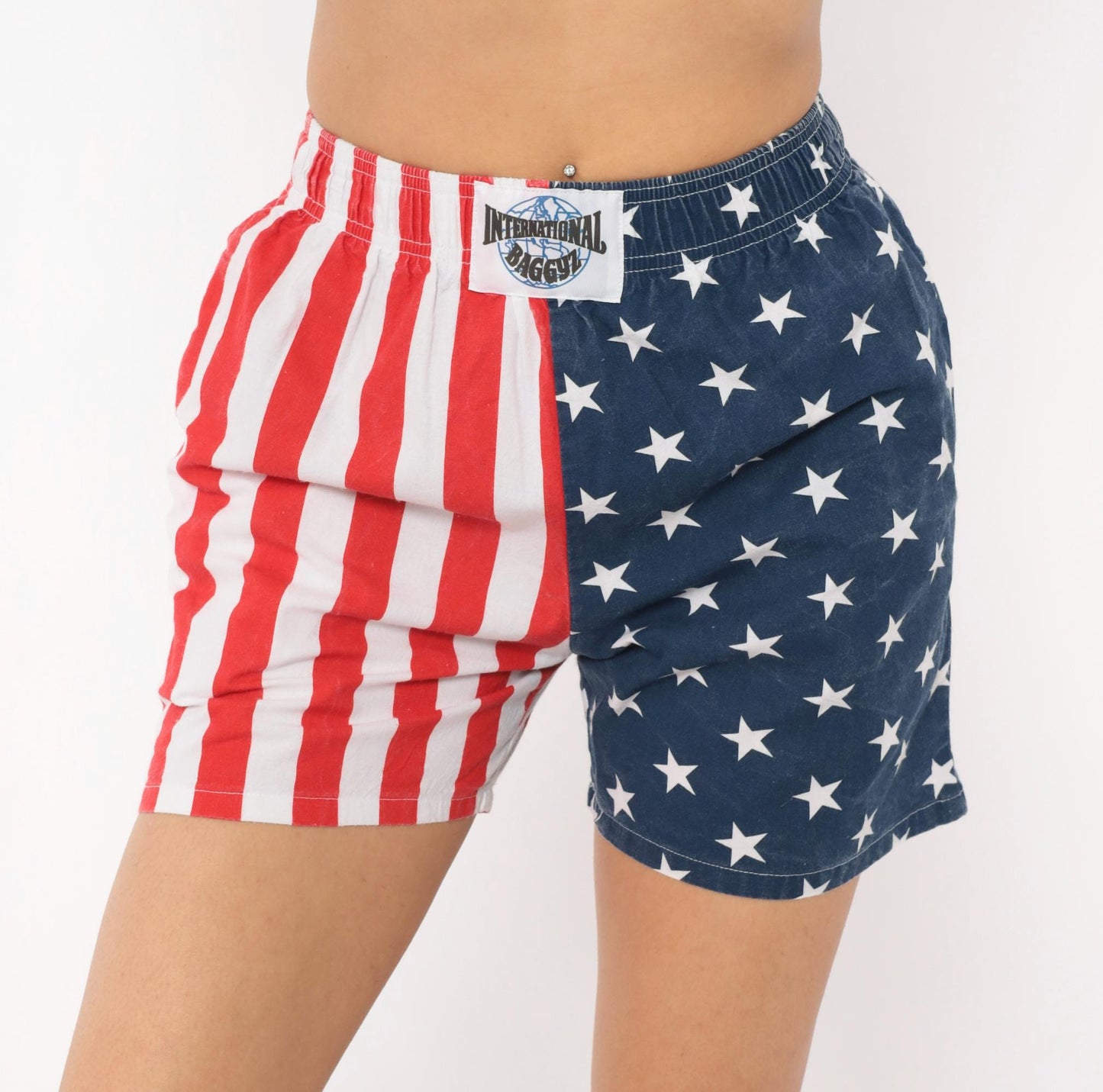 90s International Baggyz American Flag Shorts Stars Stripes Navy Small