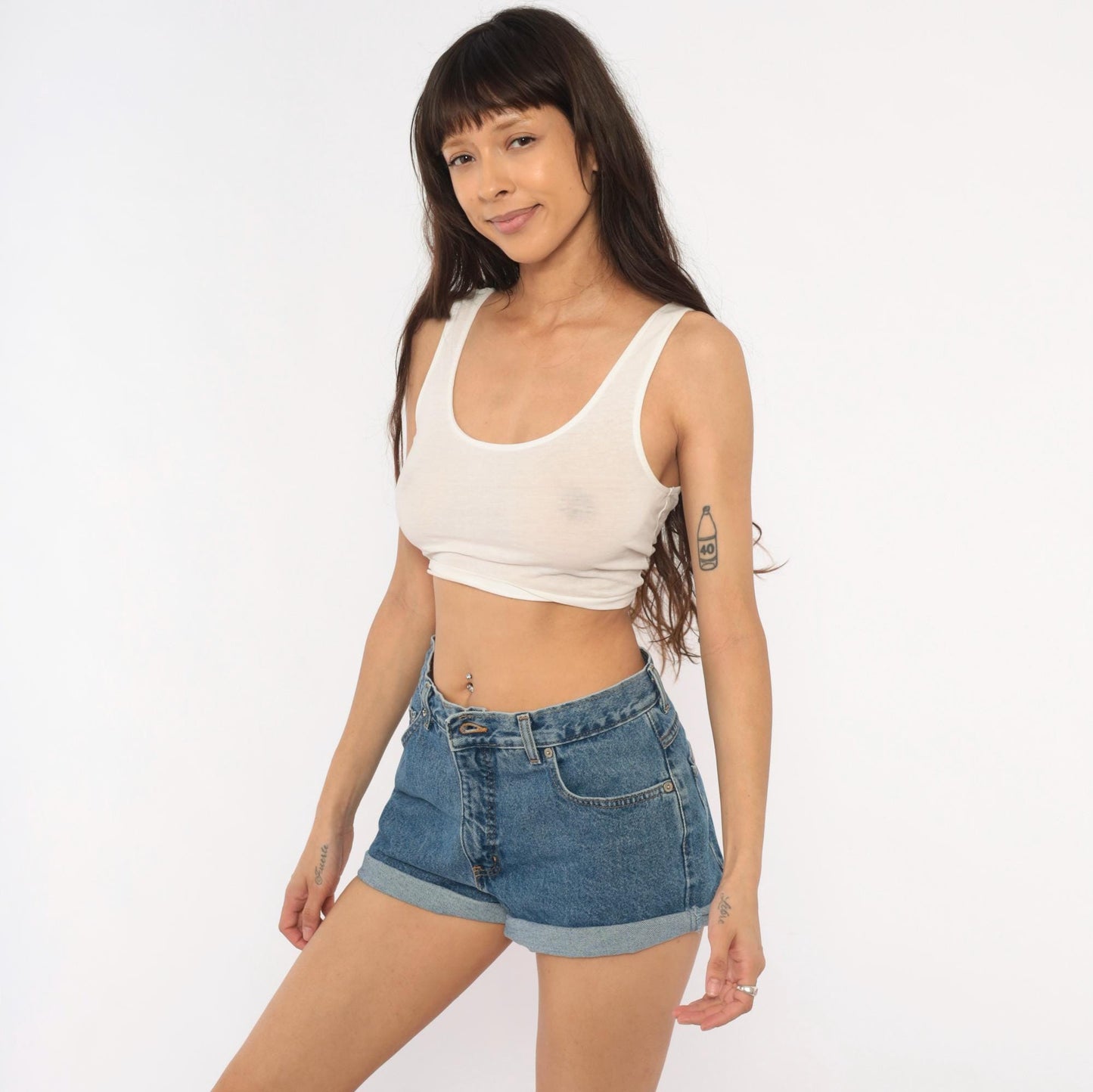 90s LondonJean Denim Shorts Cuffed Low Rise Blue Cotton Medium M