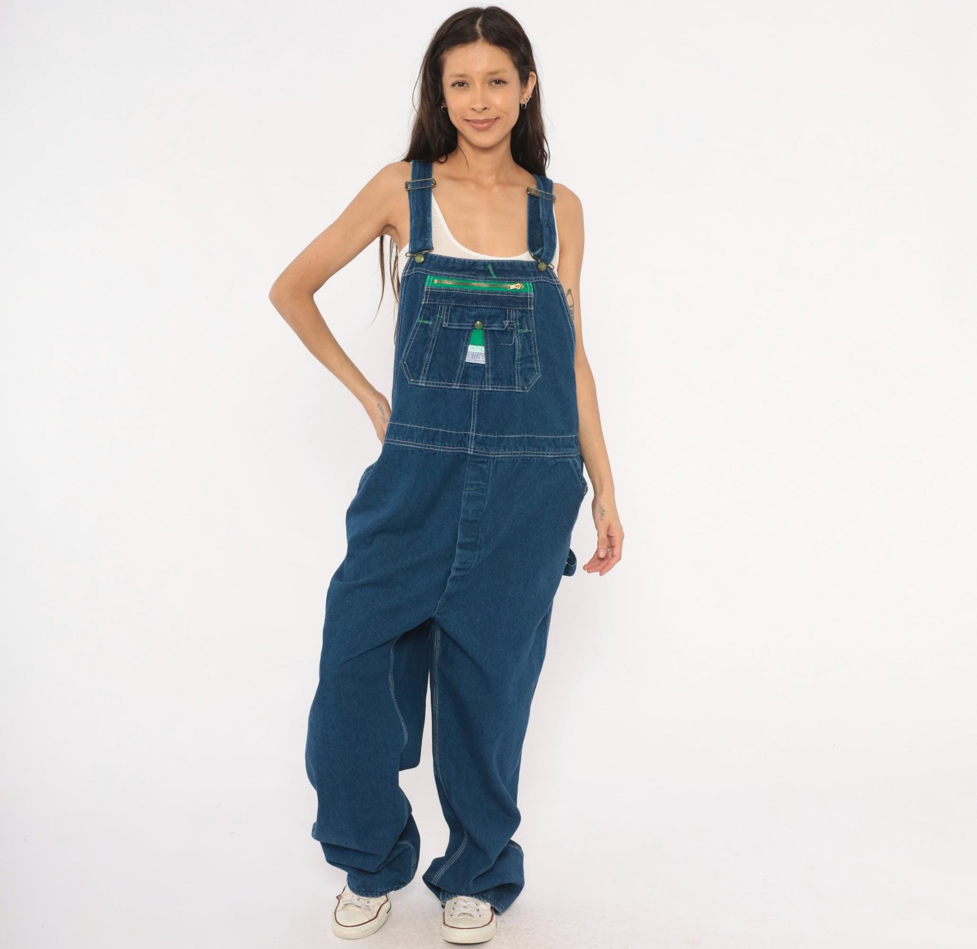 Y2K Liberty Denim Bib Overalls Green Pocket Carpenter Workwear Plus Size XXL
