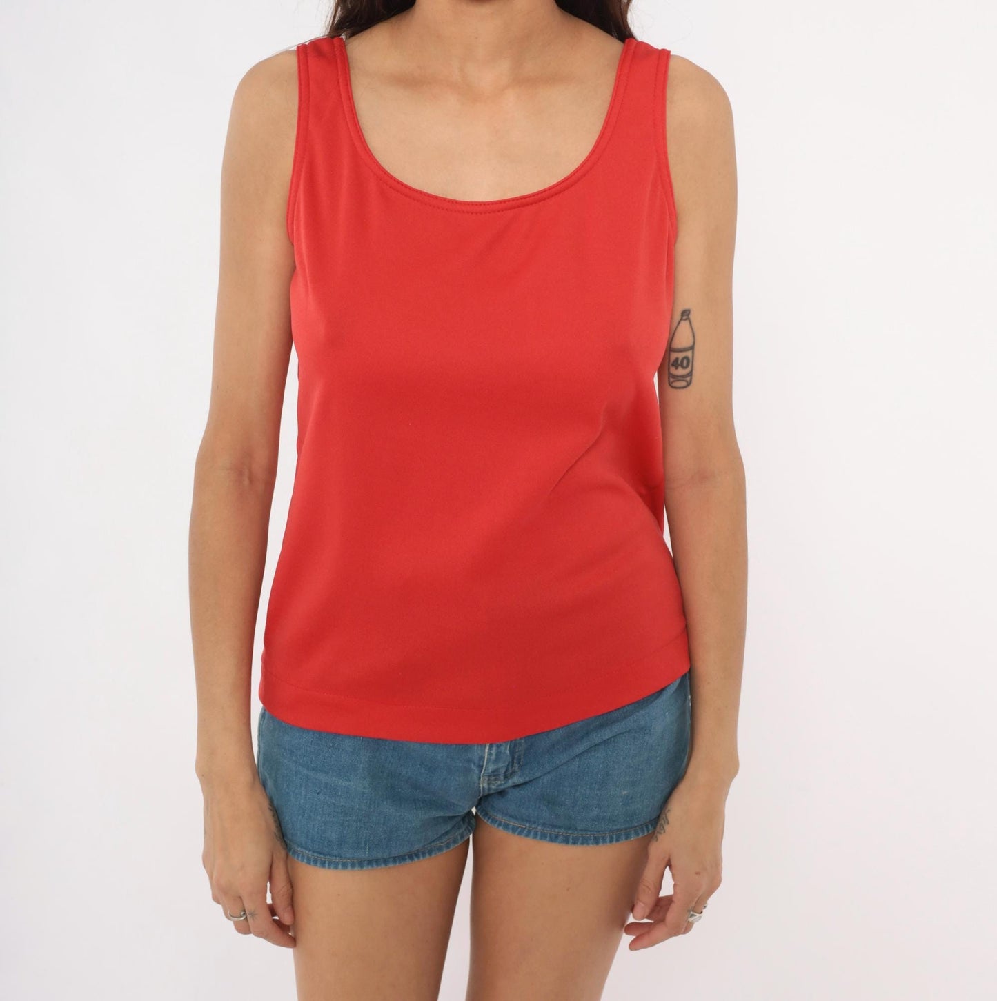 70s Loubella Extendables Red Tank Top Scoop Neck Fitted Small