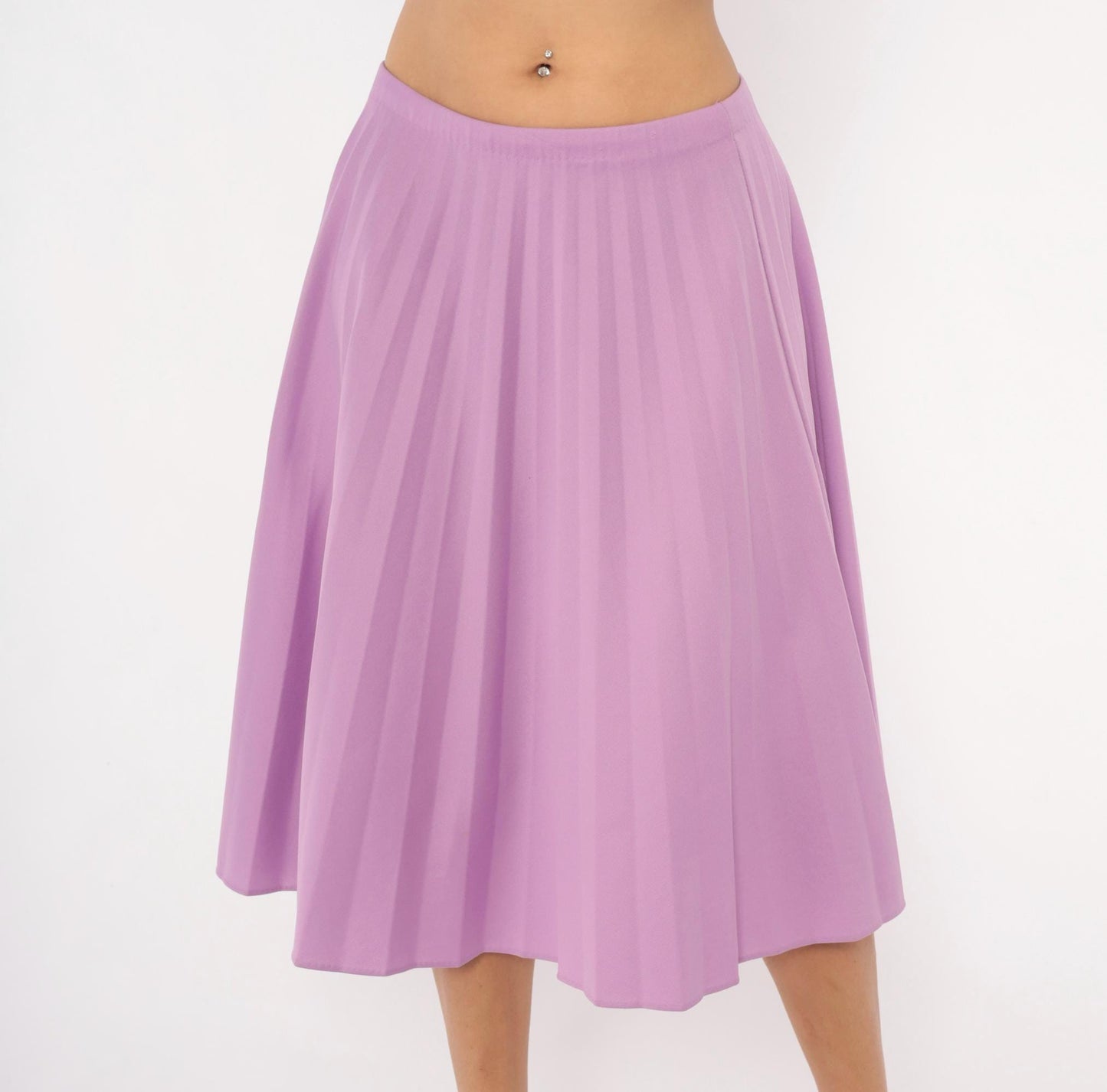 70s Lilac Pleated A-Line Skirt Purple Swing Elastic Waist Medium Large