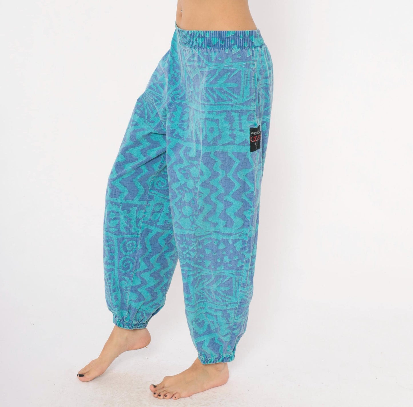 90s Ego Sportswear Tribal Joggers Teal Purple Abstract Geometric Medium
