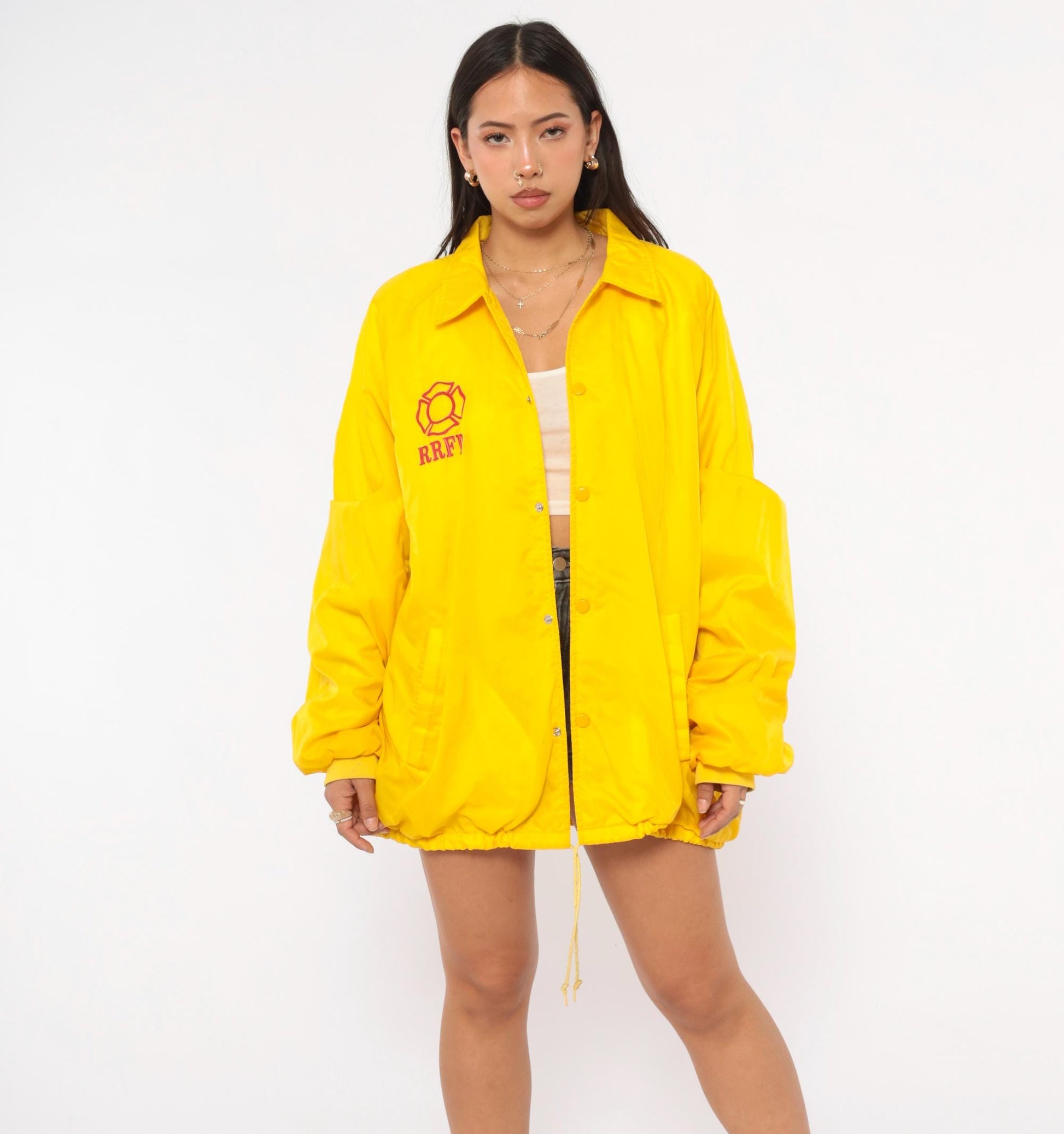 80s Rio Rico Fire Department Coach Jacket Yellow Nylon Windbreaker Extra Large XL